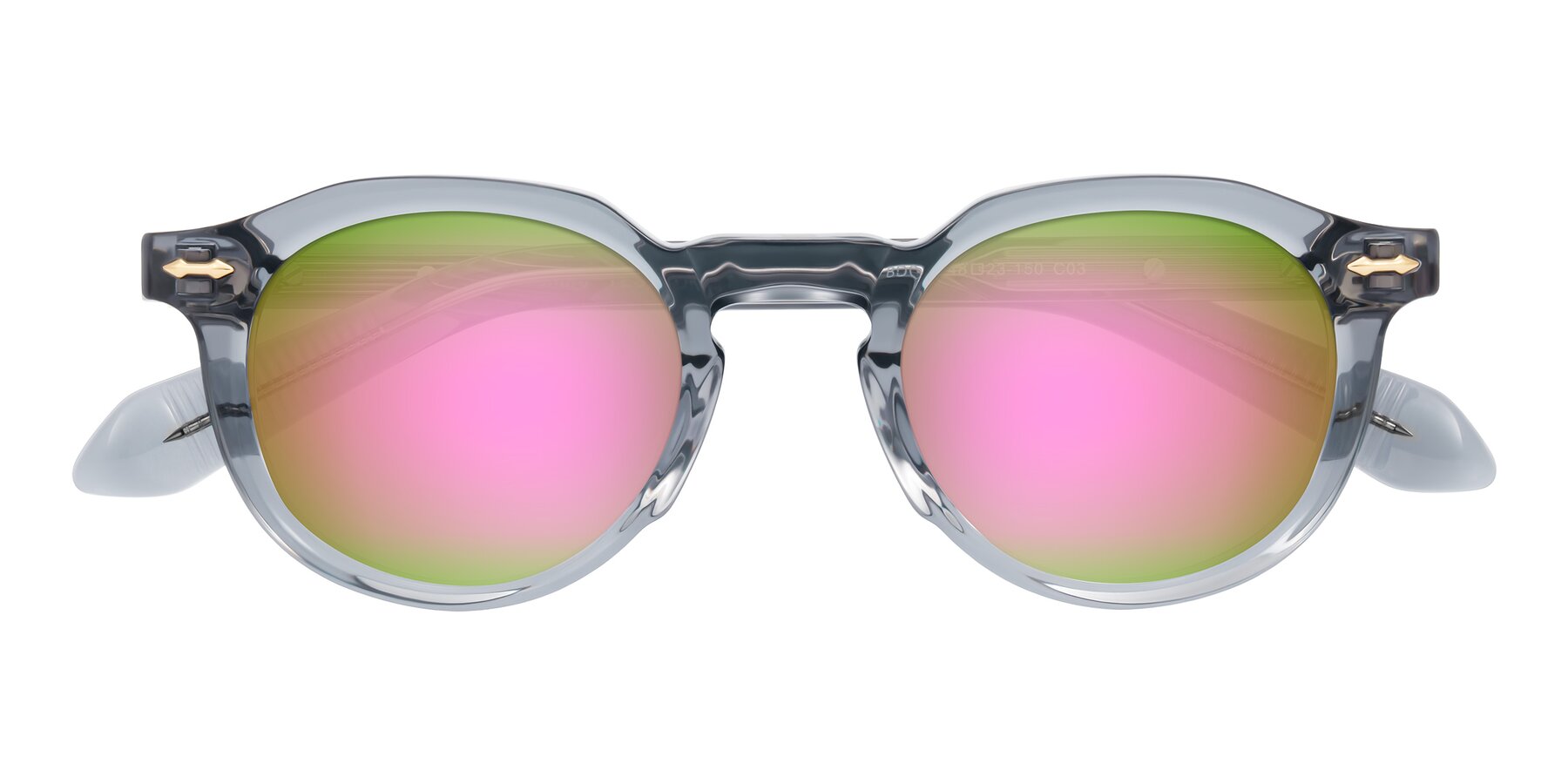 Folded Front of Lachard in Crystal Dusty Blue with Pink Mirrored Lenses