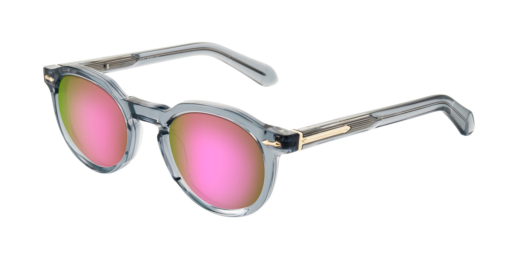 Angle of Lachard in Crystal Dusty Blue with Pink Mirrored Lenses