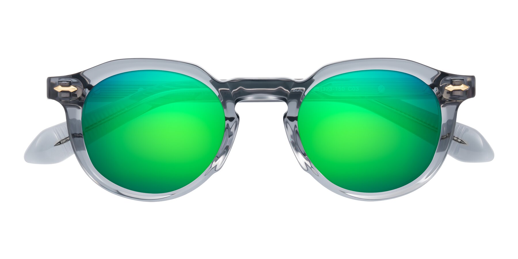 Folded Front of Lachard in Crystal Dusty Blue with Green Mirrored Lenses