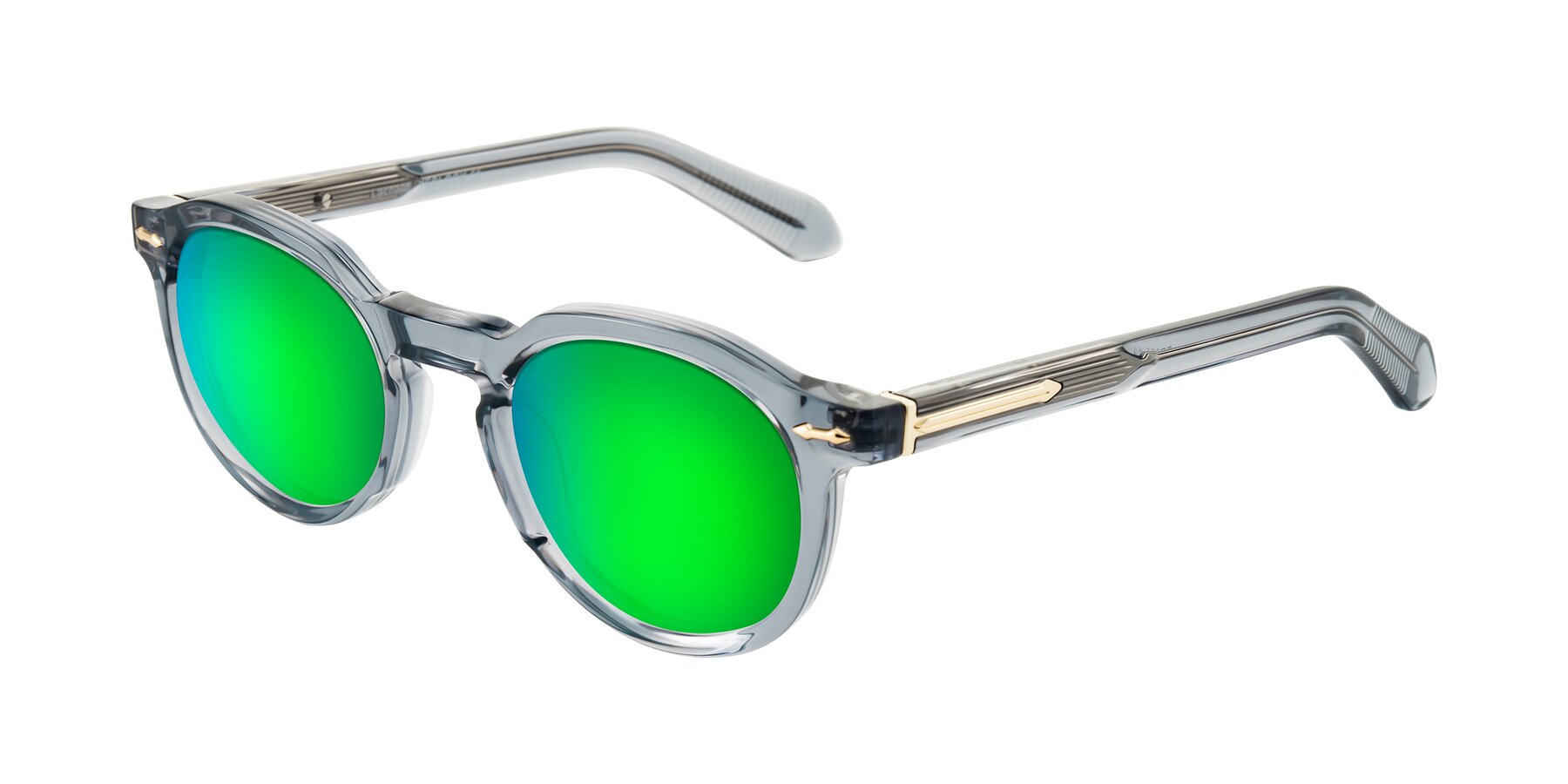Angle of Lachard in Crystal Dusty Blue with Green Mirrored Lenses
