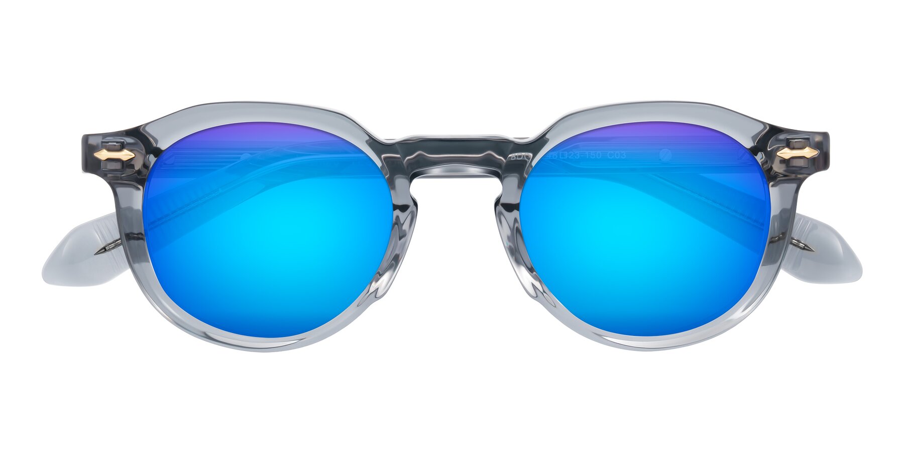 Folded Front of Lachard in Crystal Dusty Blue with Blue Mirrored Lenses
