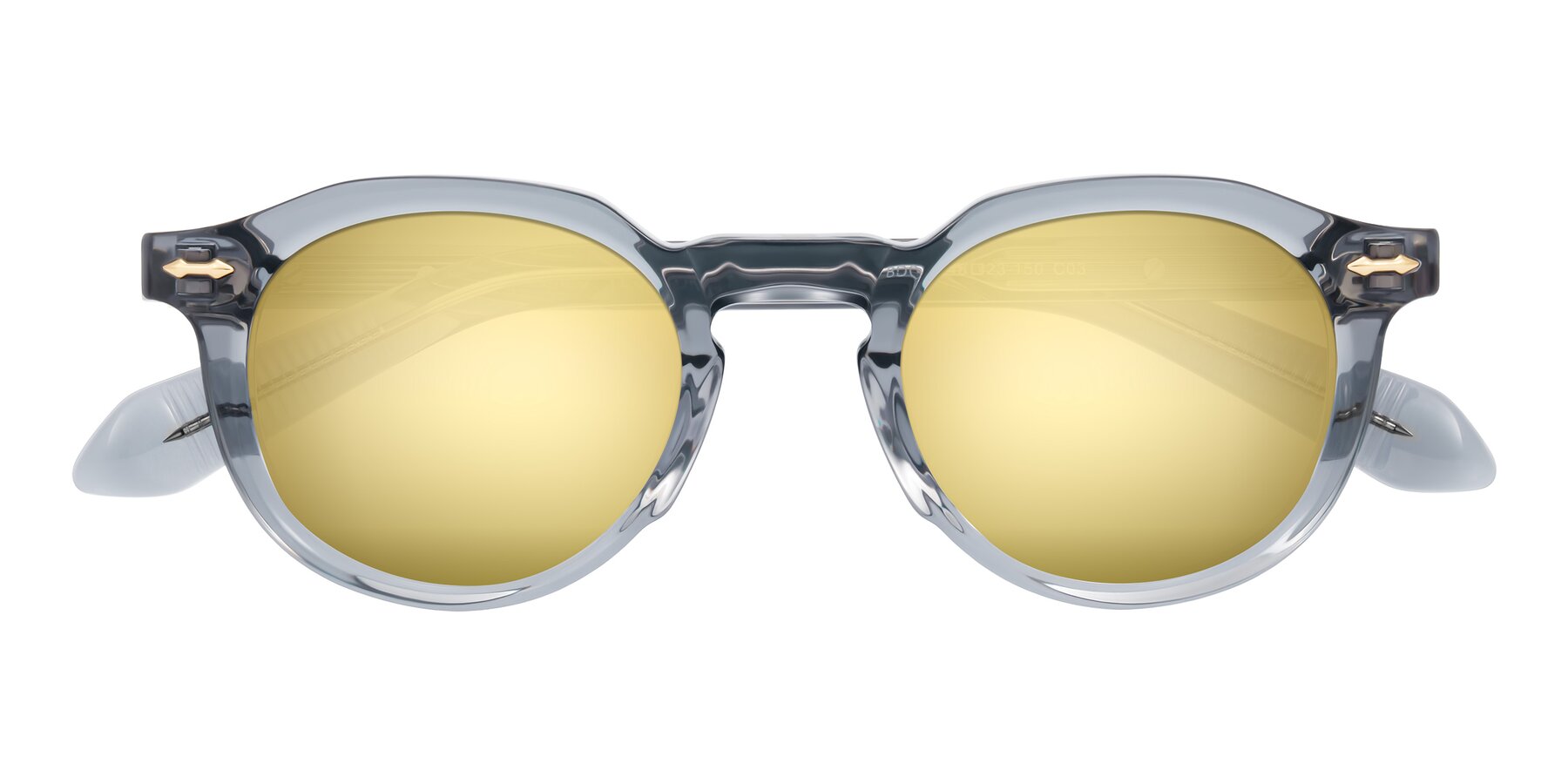 Folded Front of Lachard in Crystal Dusty Blue with Gold Mirrored Lenses