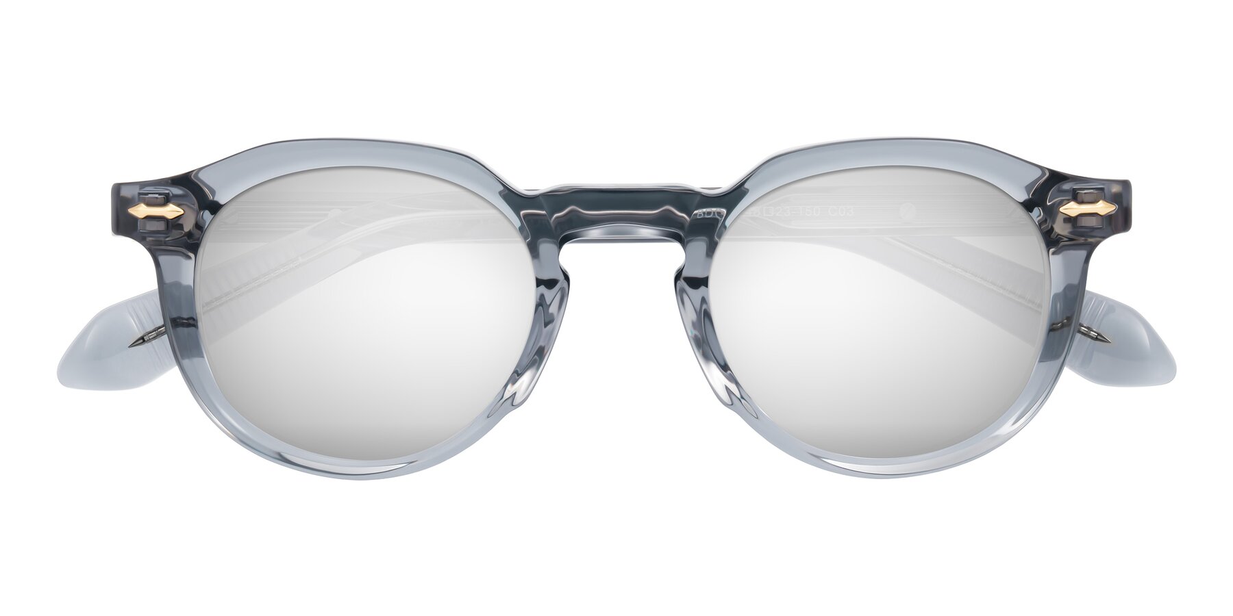 Folded Front of Lachard in Crystal Dusty Blue with Silver Mirrored Lenses