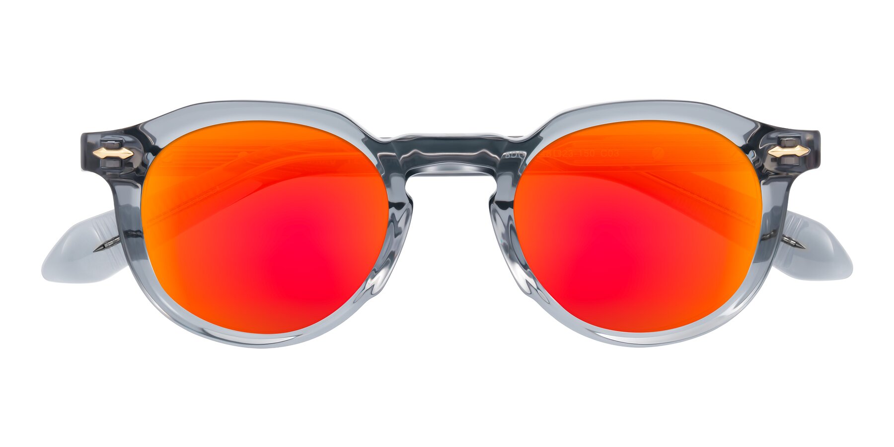 Folded Front of Lachard in Crystal Dusty Blue with Red Gold Mirrored Lenses