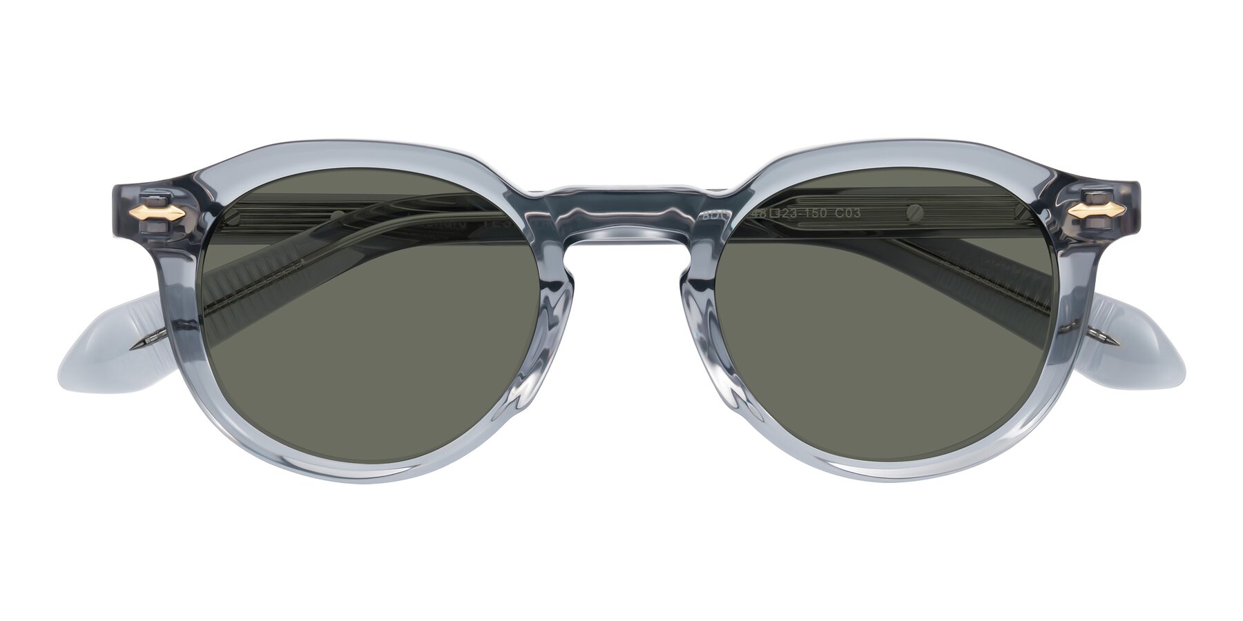 Folded Front of Lachard in Crystal Dusty Blue with Gray Polarized Lenses