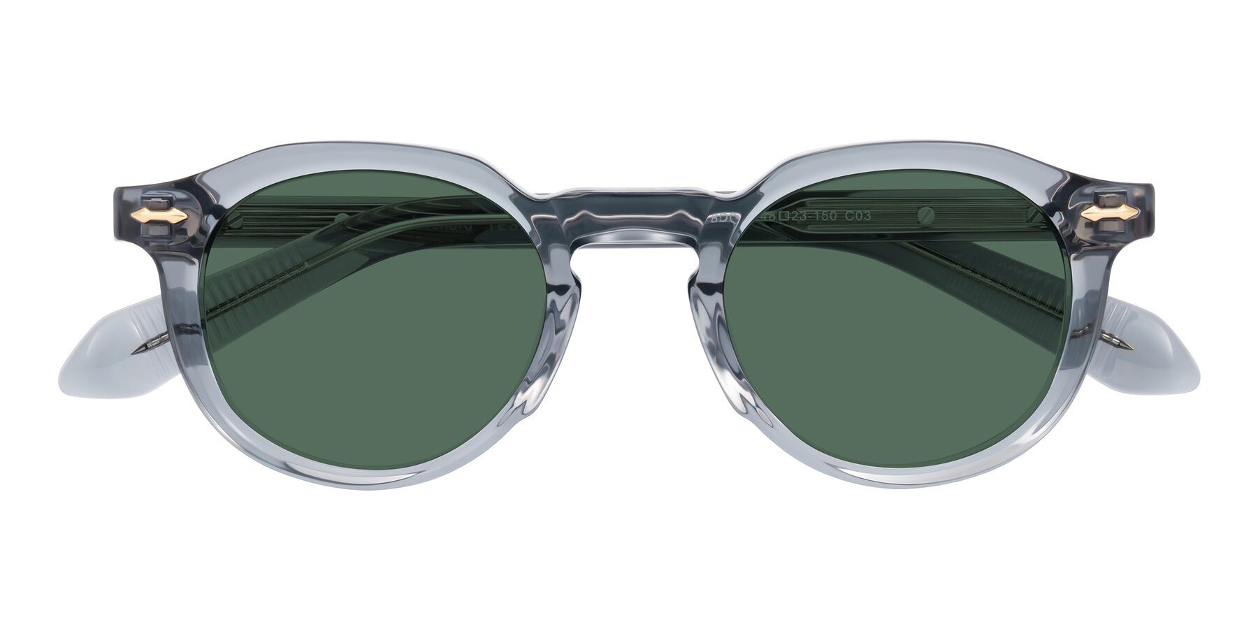 Folded Front of Lachard in Crystal Dusty Blue with Green Polarized Lenses