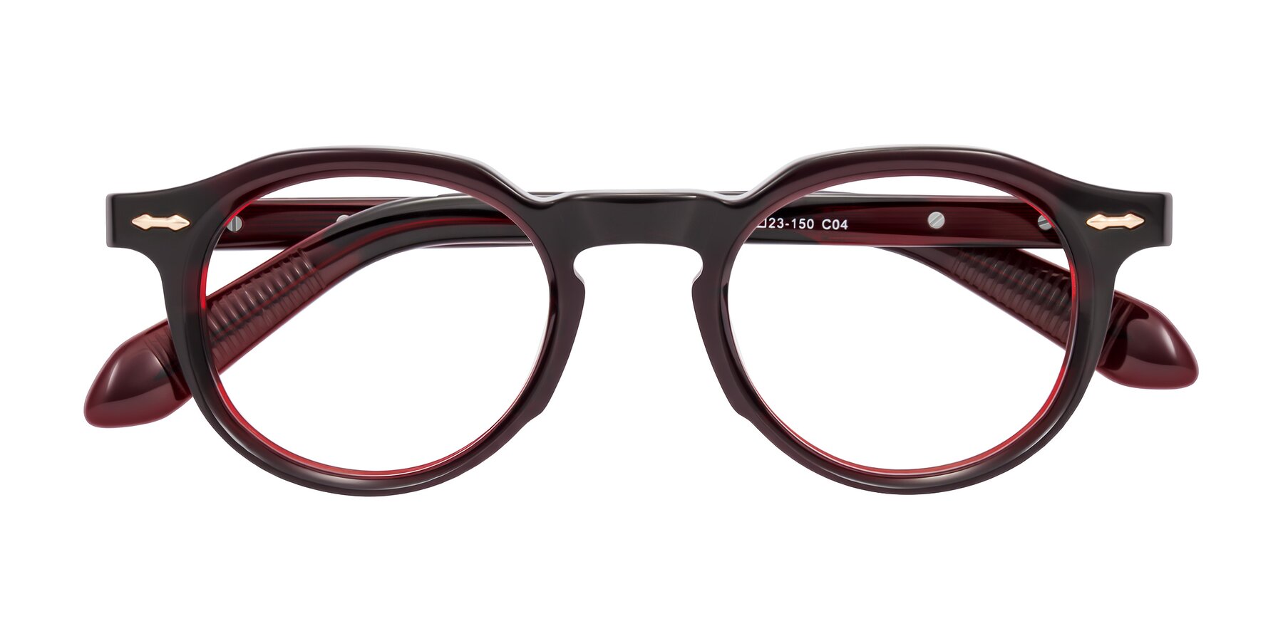 Folded Front of Lachard in Dark Cherry with Clear Eyeglass Lenses