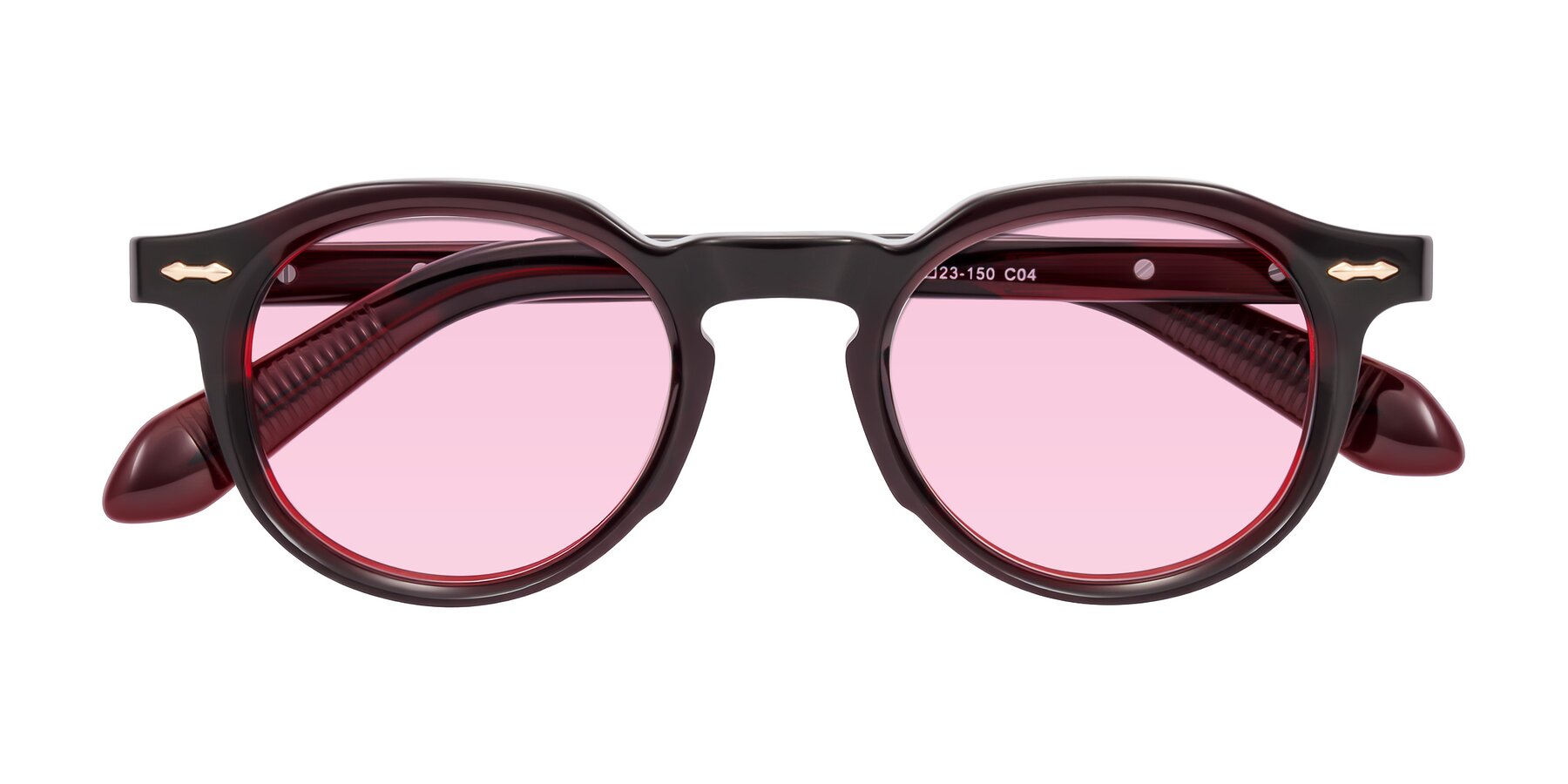 Folded Front of Lachard in Dark Cherry with Light Pink Tinted Lenses