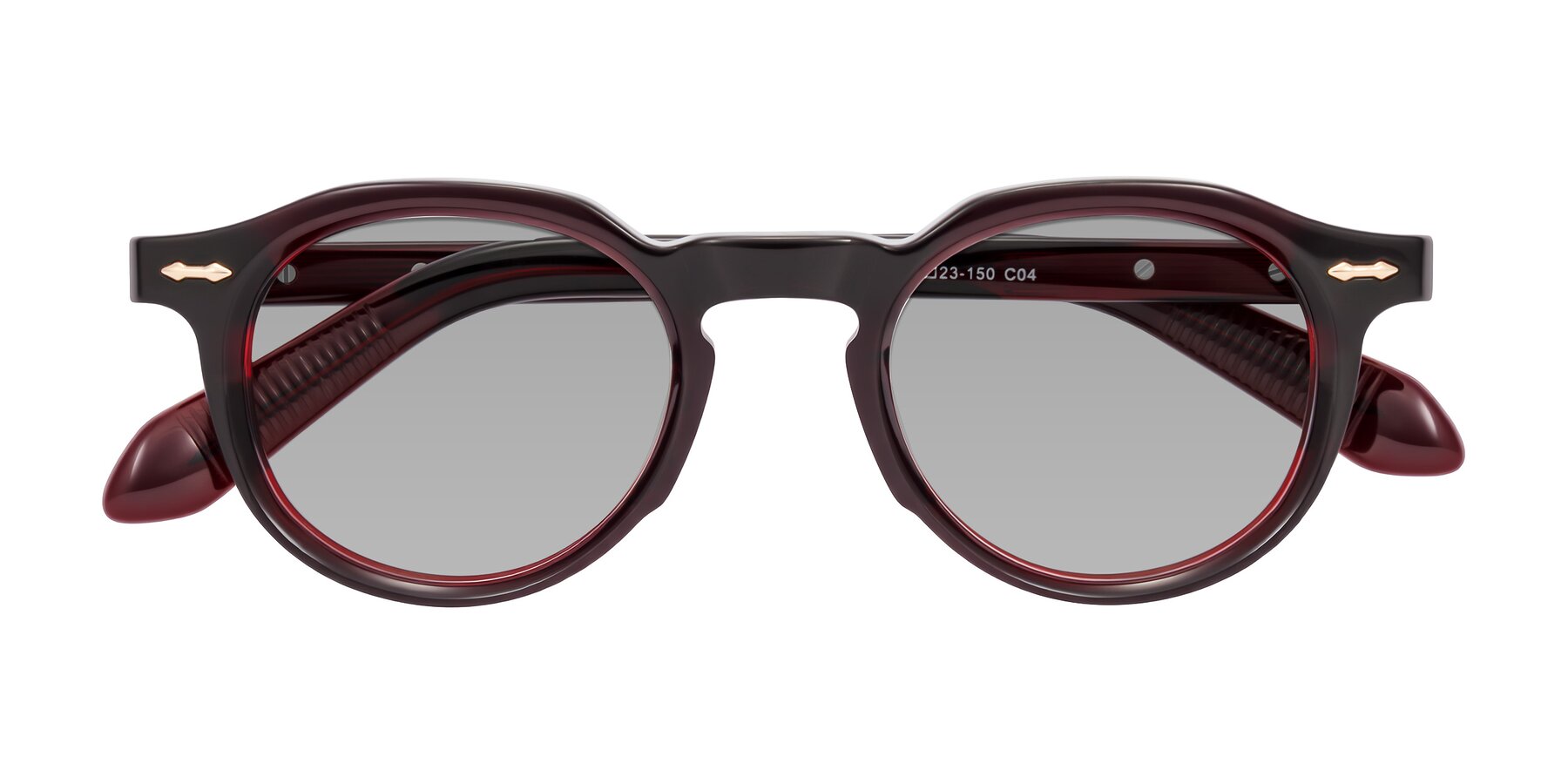 Folded Front of Lachard in Dark Cherry with Light Gray Tinted Lenses