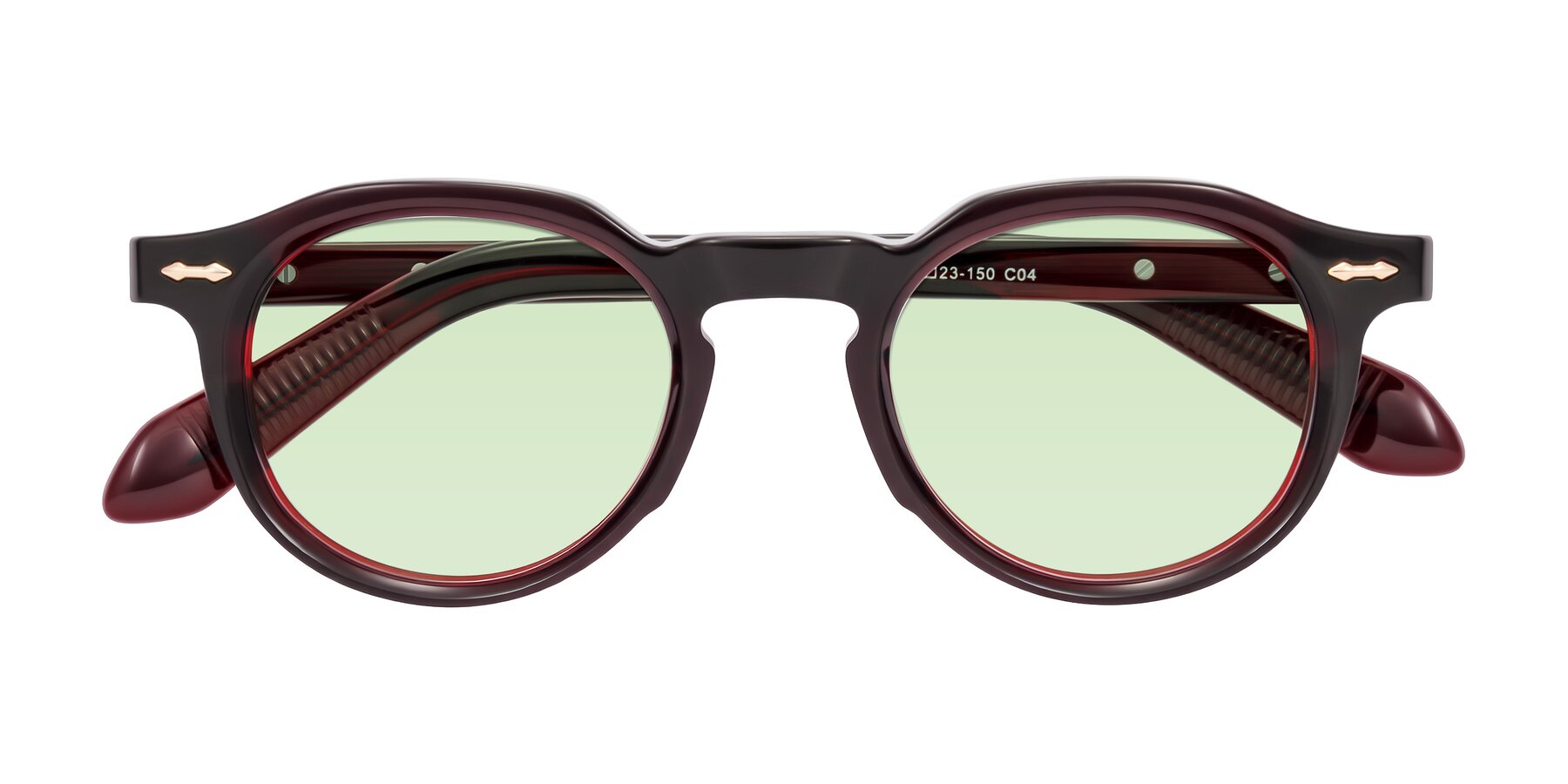 Folded Front of Lachard in Dark Cherry with Light Green Tinted Lenses