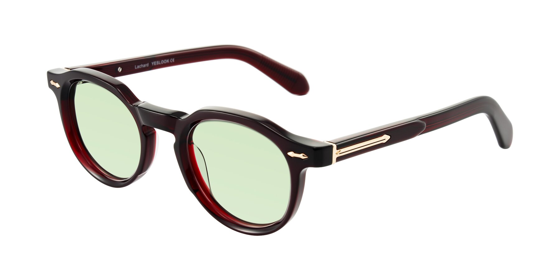 Angle of Lachard in Dark Cherry with Light Green Tinted Lenses