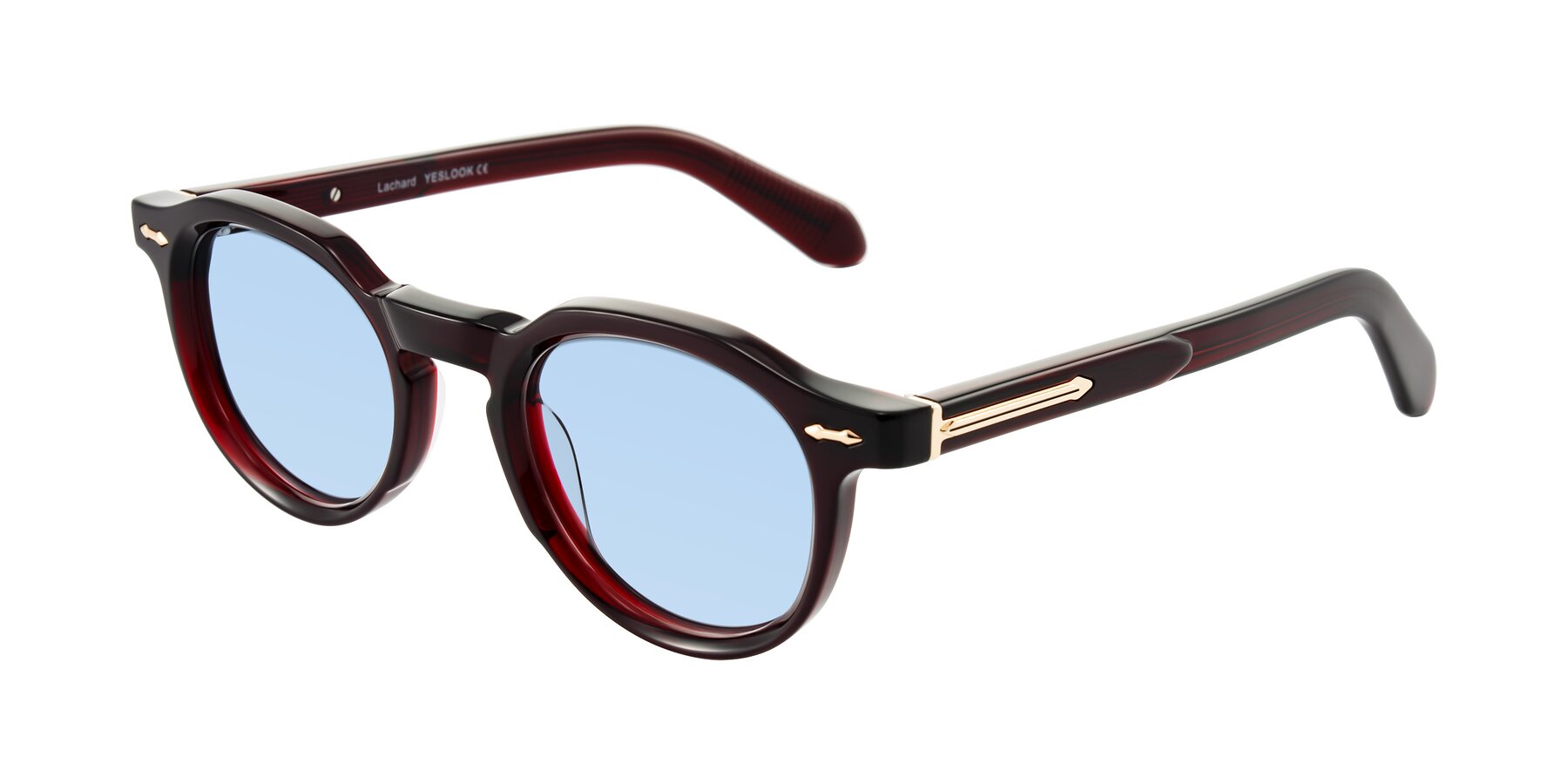 Angle of Lachard in Dark Cherry with Light Blue Tinted Lenses