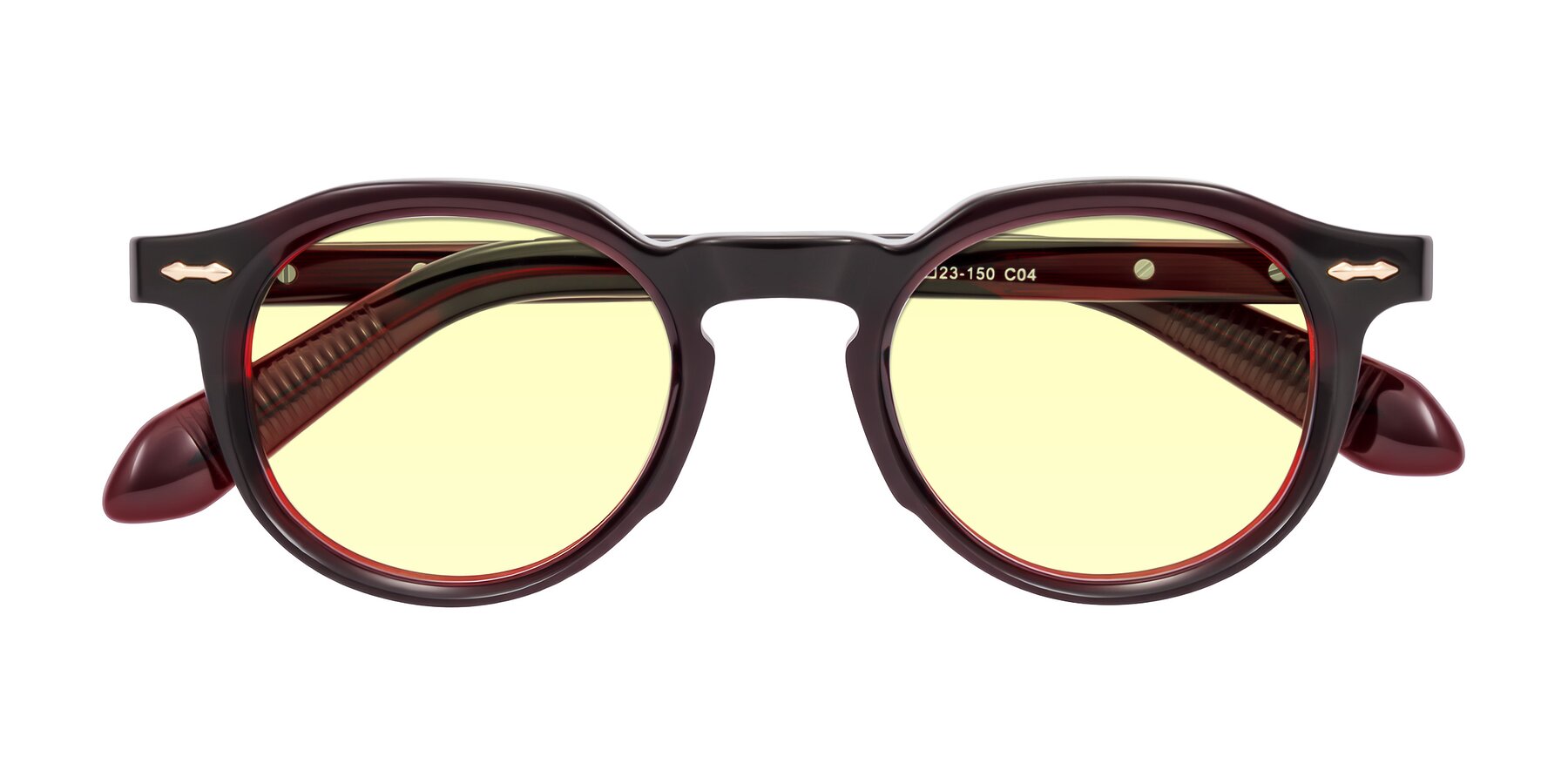 Folded Front of Lachard in Dark Cherry with Light Yellow Tinted Lenses