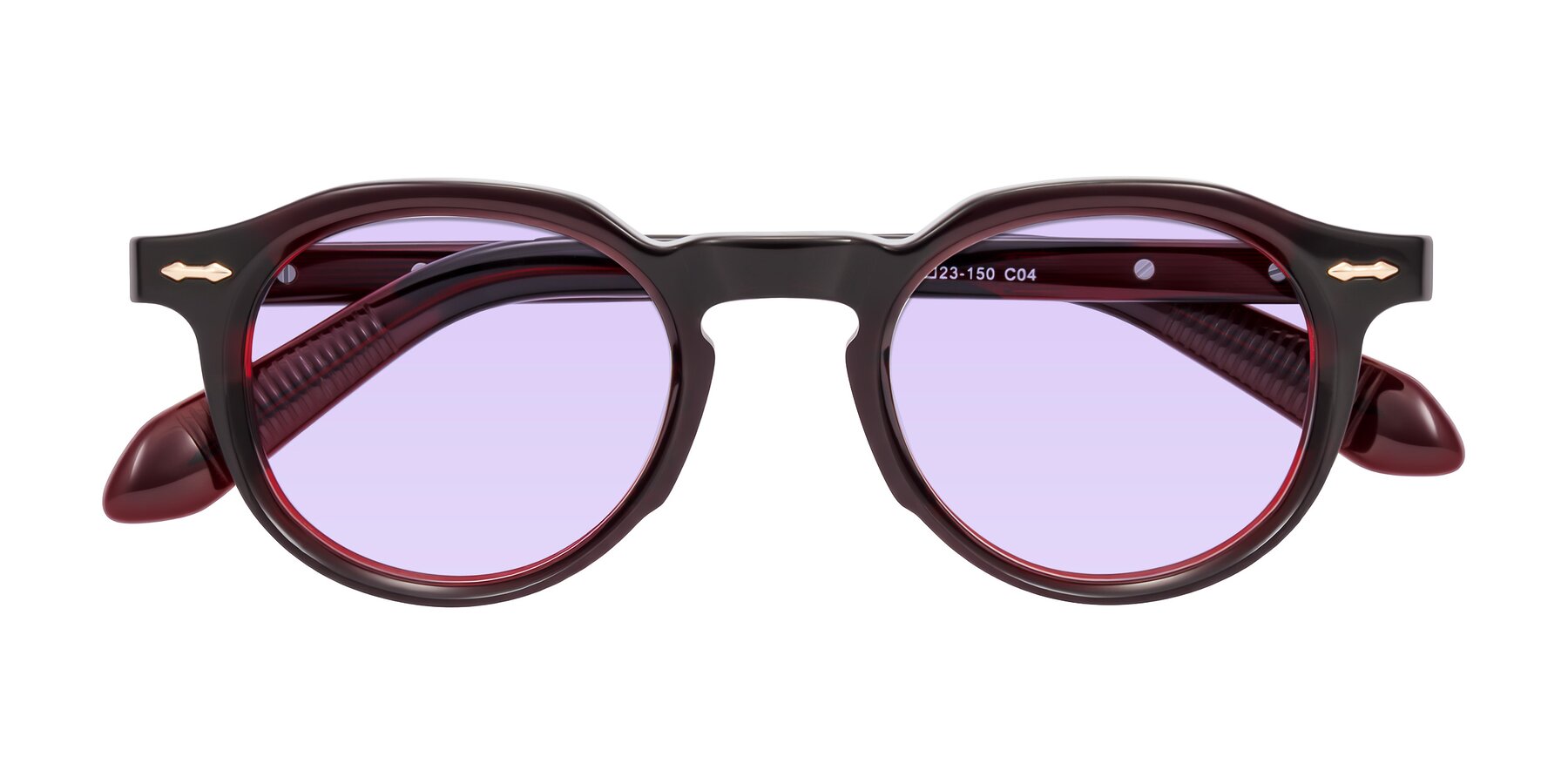 Folded Front of Lachard in Dark Cherry with Light Purple Tinted Lenses