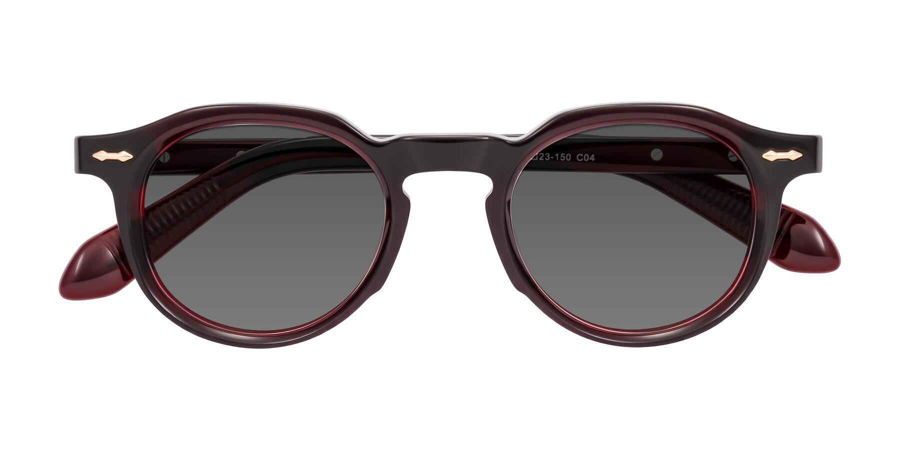 Folded Front of Lachard in Dark Cherry with Medium Gray Tinted Lenses