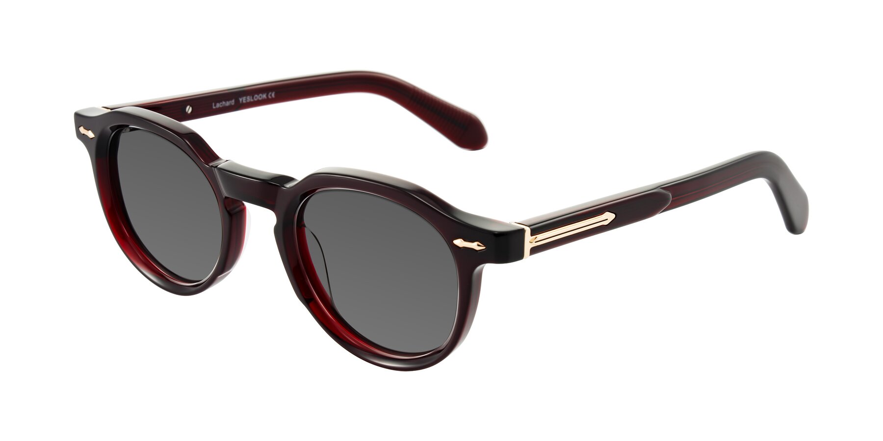 Angle of Lachard in Dark Cherry with Medium Gray Tinted Lenses