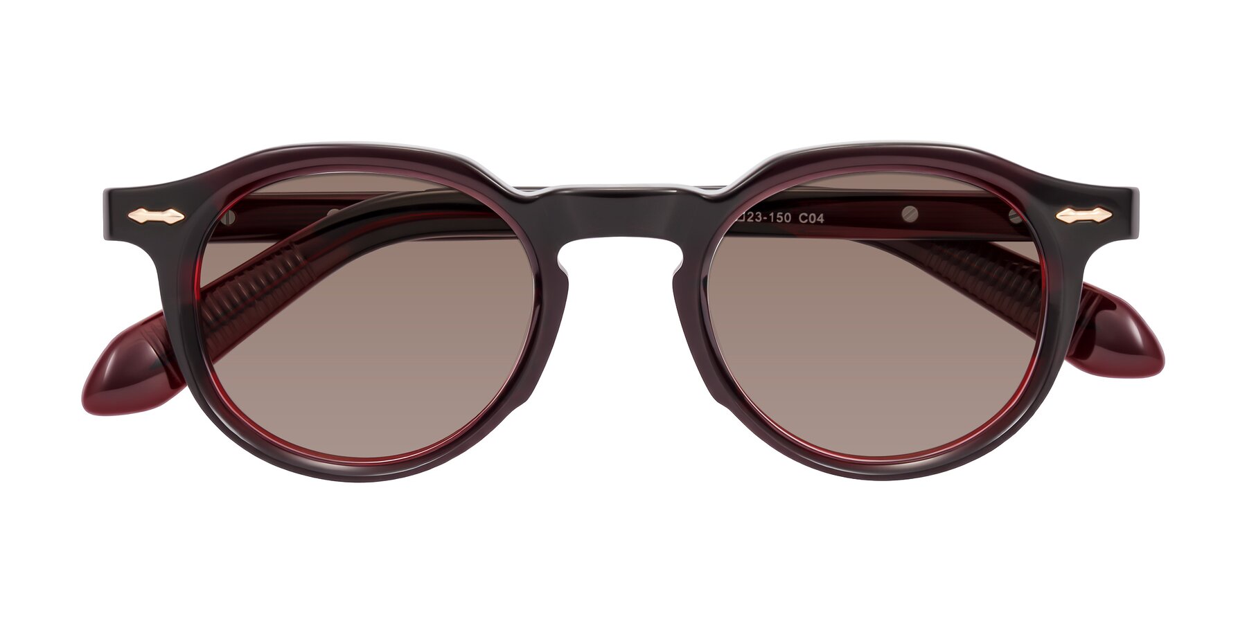 Folded Front of Lachard in Dark Cherry with Medium Brown Tinted Lenses