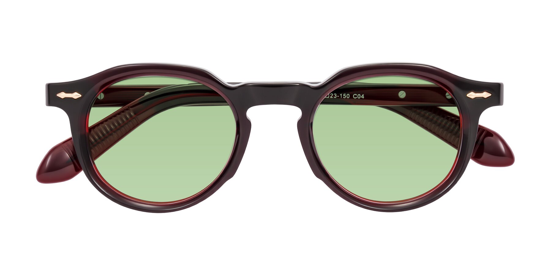 Folded Front of Lachard in Dark Cherry with Medium Green Tinted Lenses