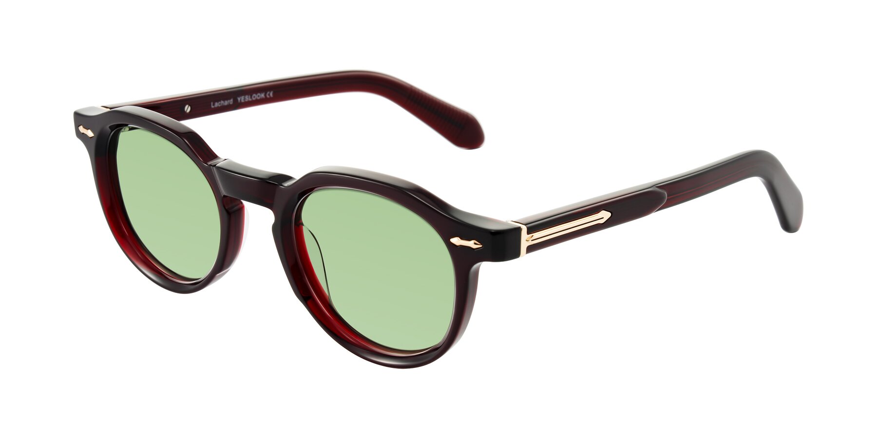 Angle of Lachard in Dark Cherry with Medium Green Tinted Lenses