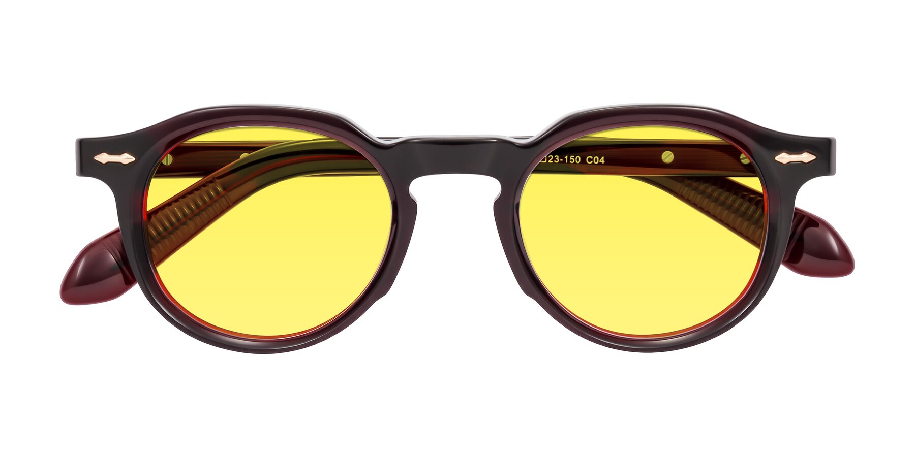Folded Front of Lachard in Dark Cherry with Medium Yellow Tinted Lenses