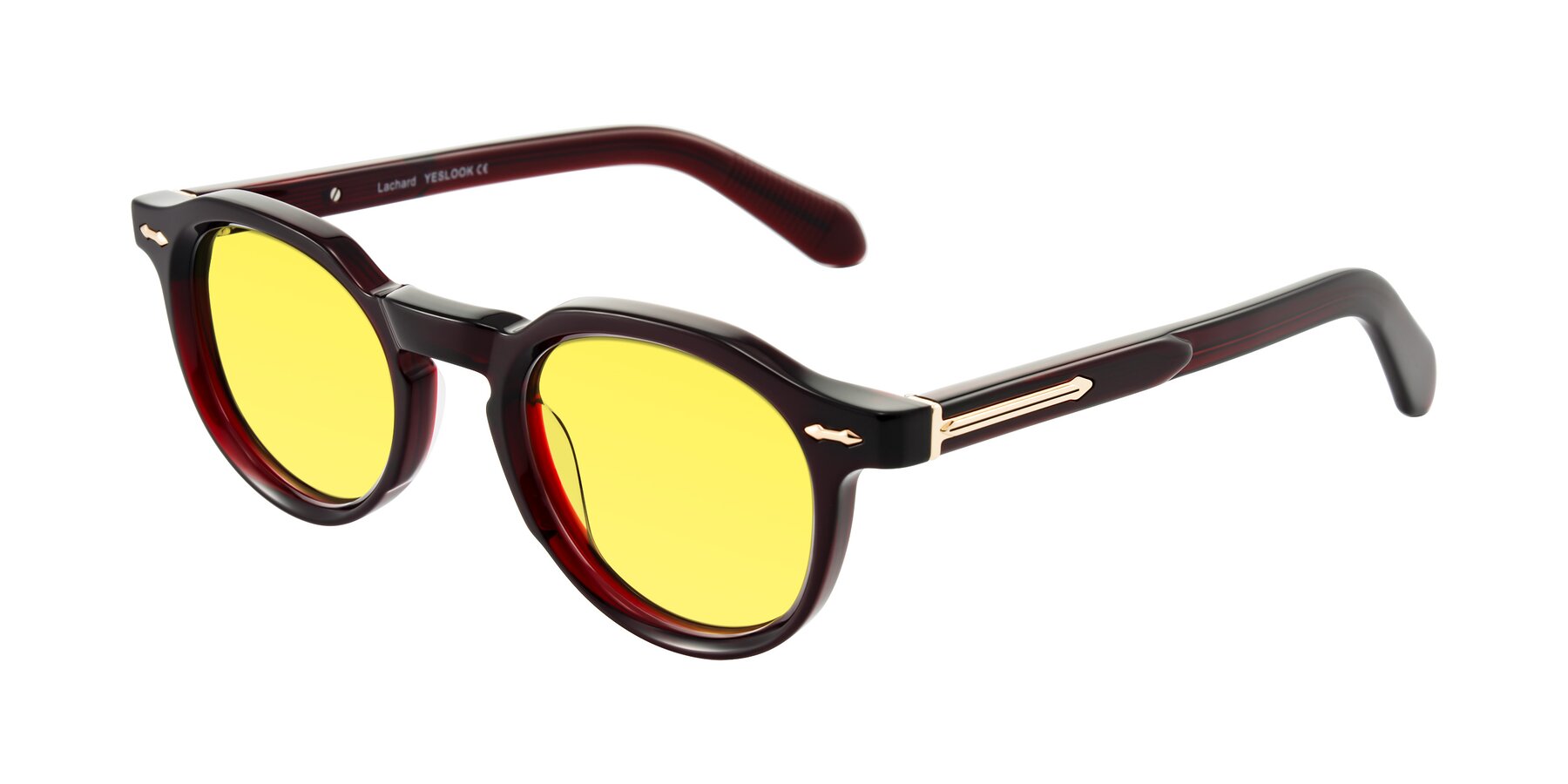 Angle of Lachard in Dark Cherry with Medium Yellow Tinted Lenses