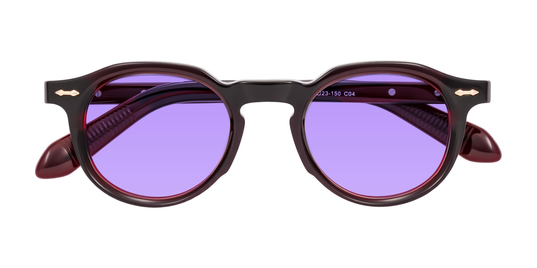 Folded Front of Lachard in Dark Cherry with Medium Purple Tinted Lenses
