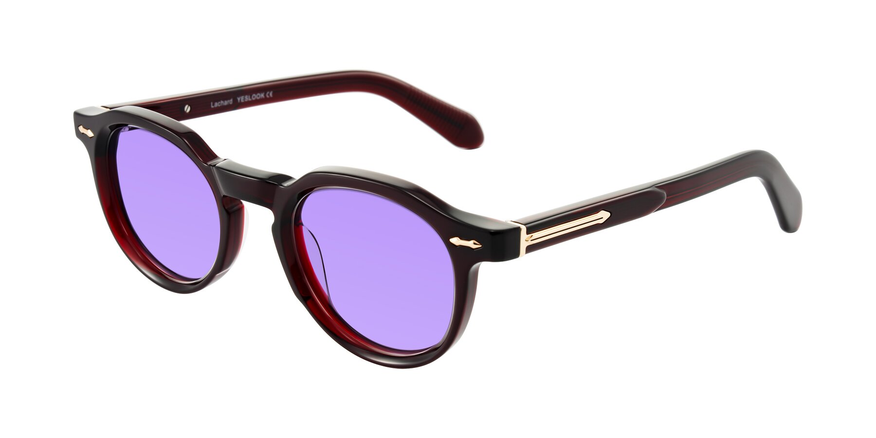 Angle of Lachard in Dark Cherry with Medium Purple Tinted Lenses