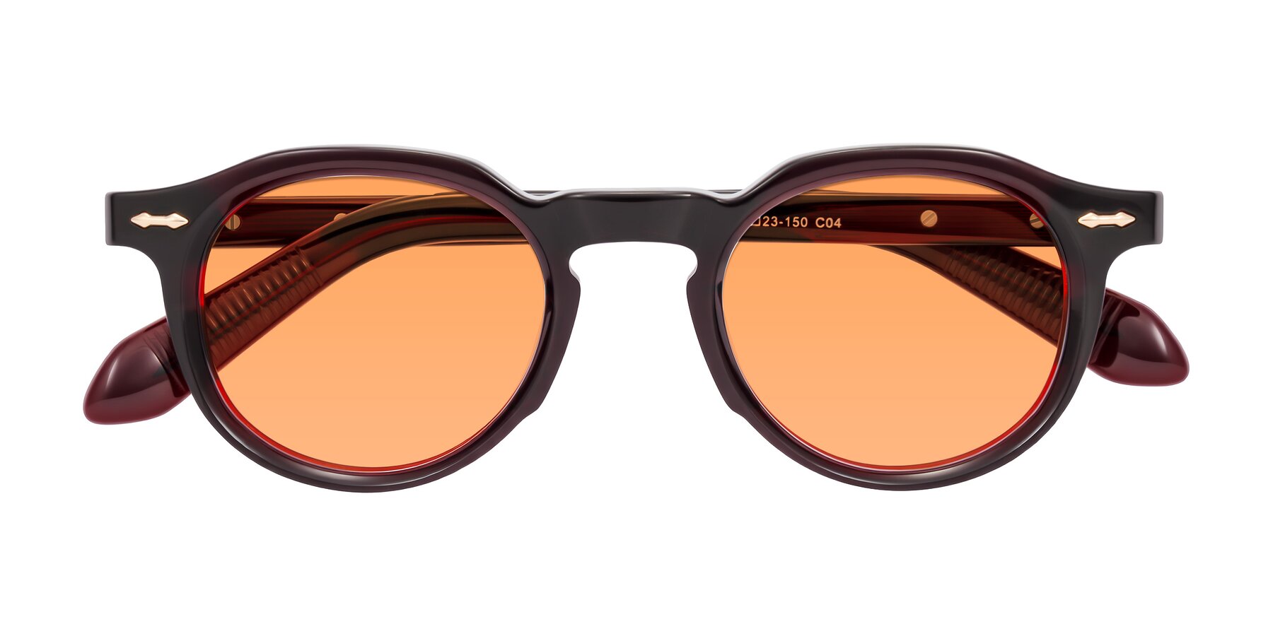 Folded Front of Lachard in Dark Cherry with Medium Orange Tinted Lenses
