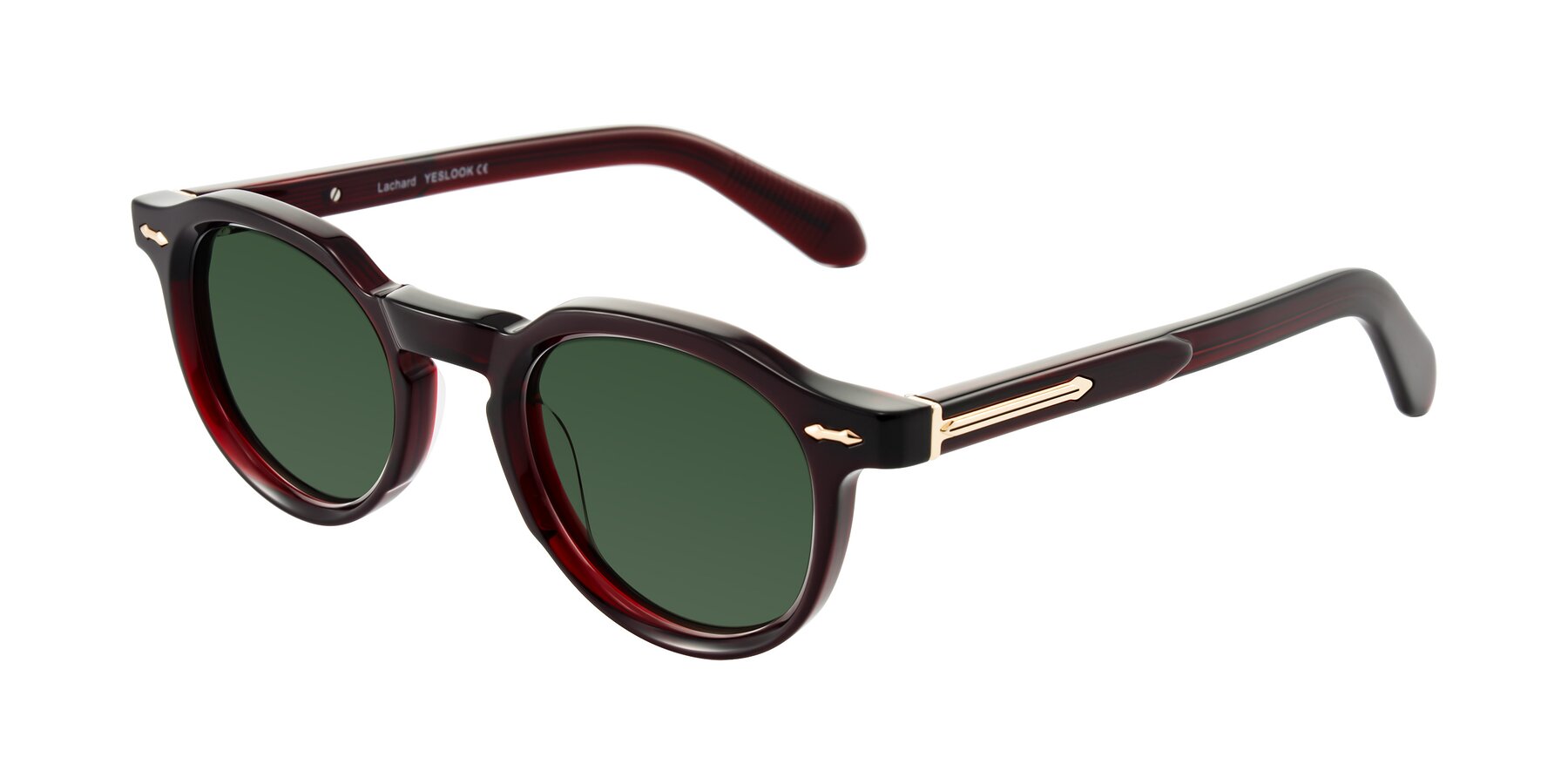 Angle of Lachard in Dark Cherry with Green Tinted Lenses
