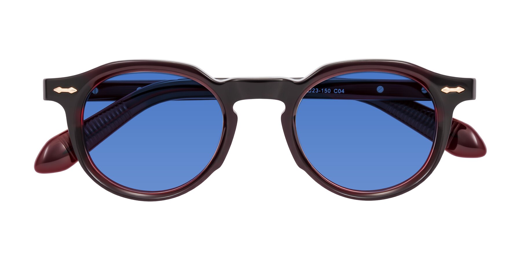 Folded Front of Lachard in Dark Cherry with Blue Tinted Lenses