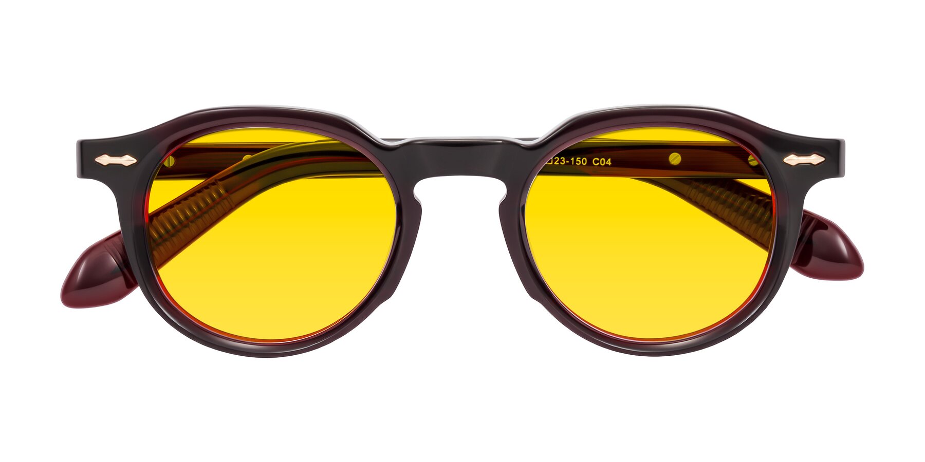 Folded Front of Lachard in Dark Cherry with Yellow Tinted Lenses