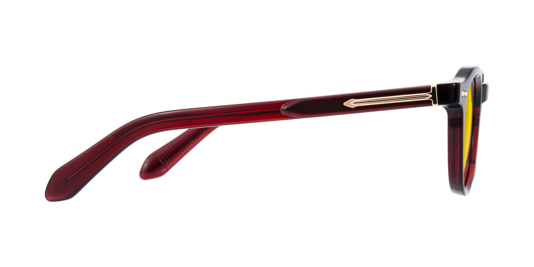 Side of Lachard in Dark Cherry with Yellow Tinted Lenses