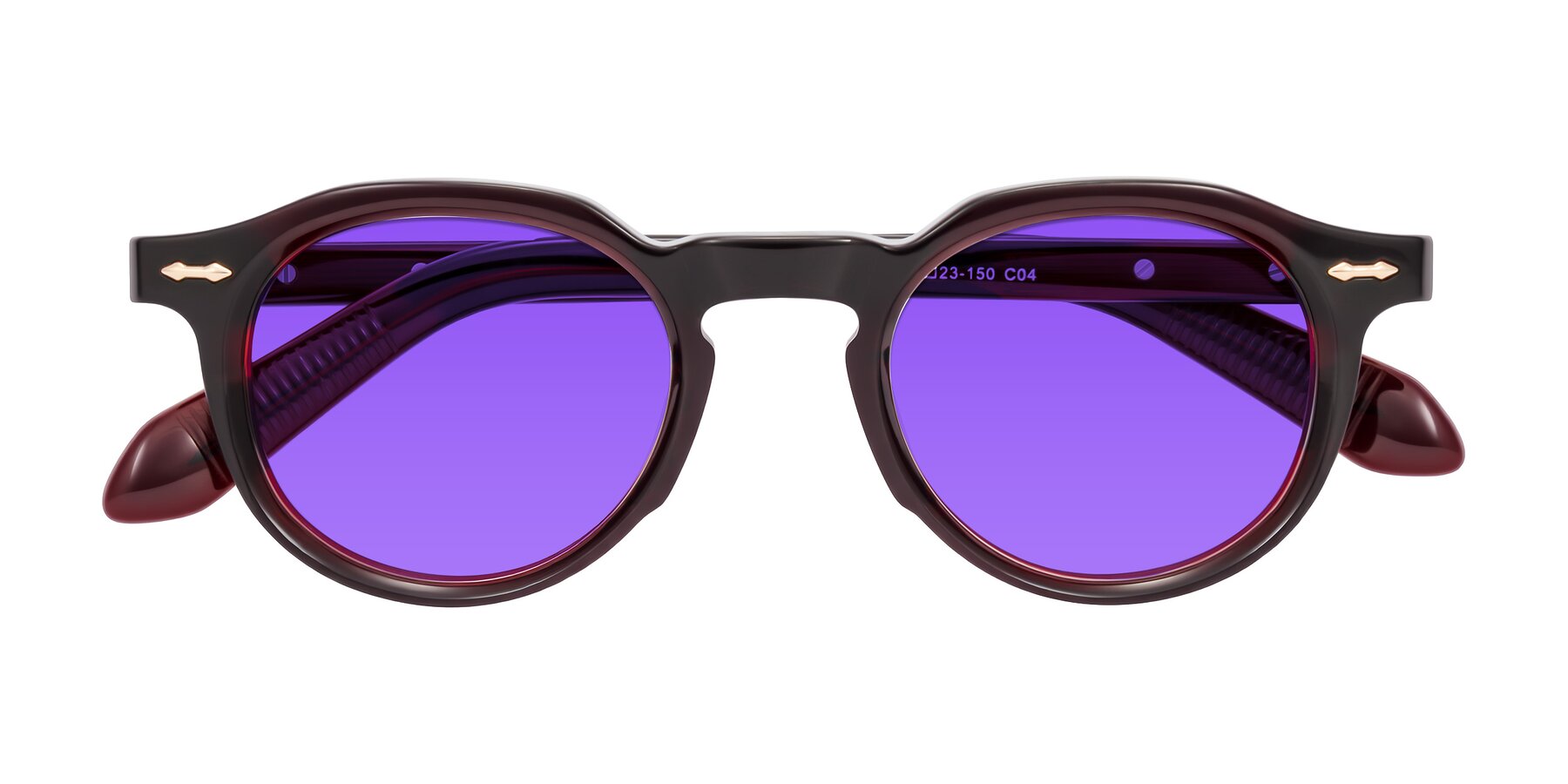 Folded Front of Lachard in Dark Cherry with Purple Tinted Lenses