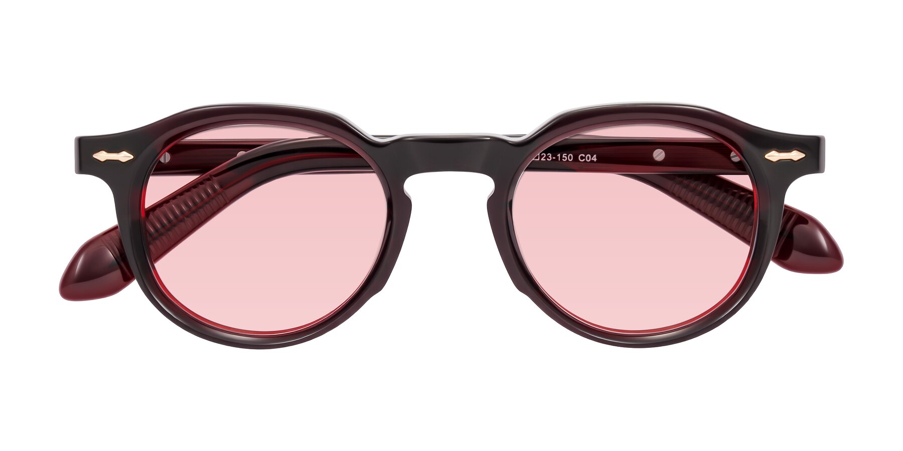 Folded Front of Lachard in Dark Cherry with Light Garnet Tinted Lenses