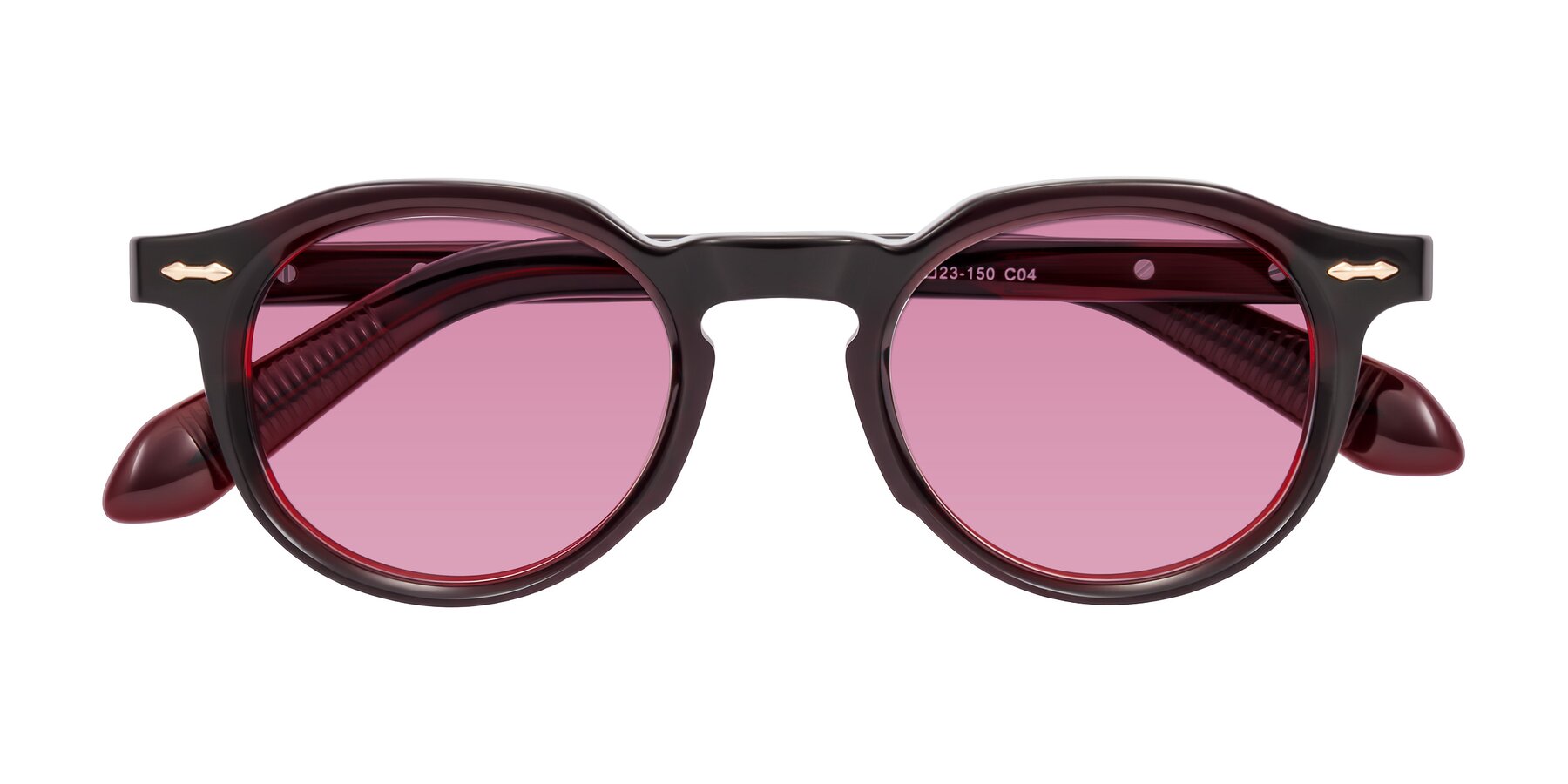 Folded Front of Lachard in Dark Cherry with Medium Wine Tinted Lenses