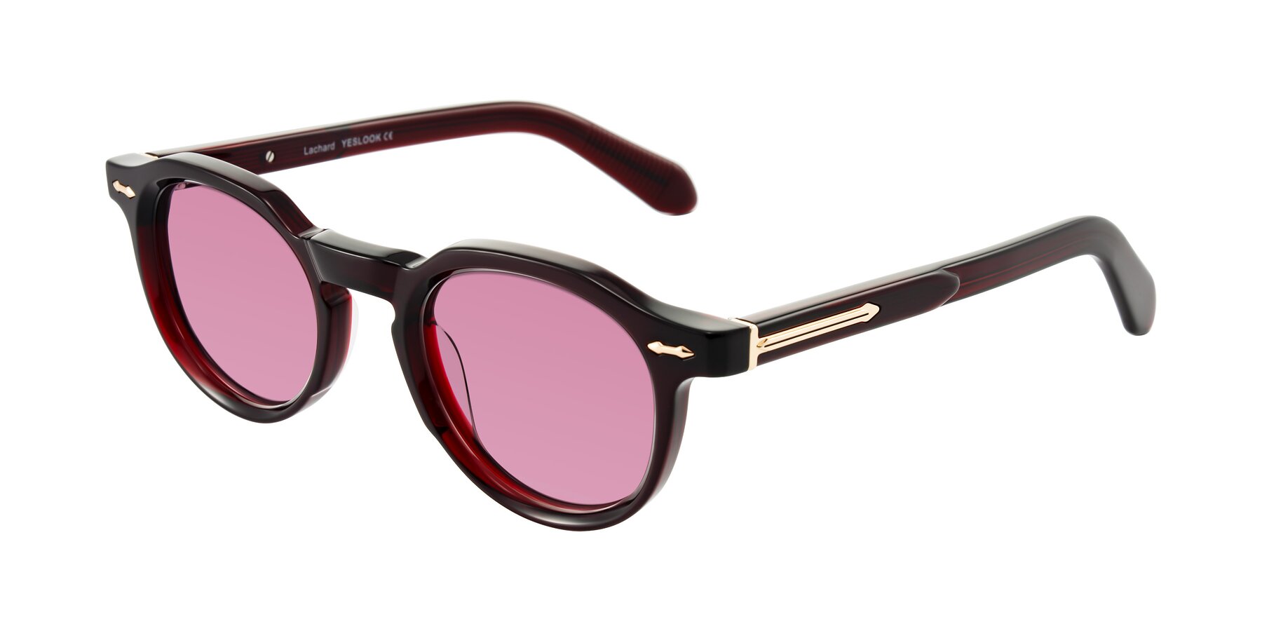 Angle of Lachard in Dark Cherry with Medium Wine Tinted Lenses