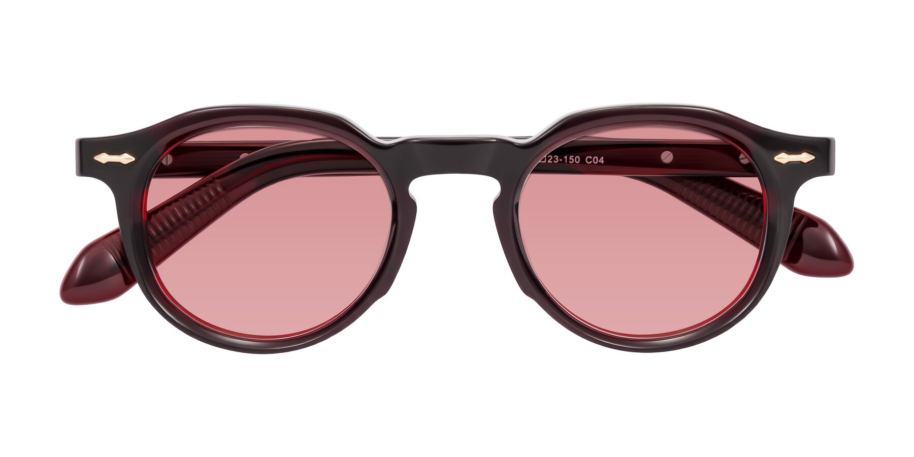 Folded Front of Lachard in Dark Cherry with Medium Garnet Tinted Lenses