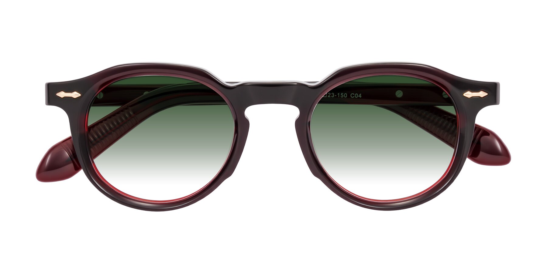Folded Front of Lachard in Dark Cherry with Green Gradient Lenses