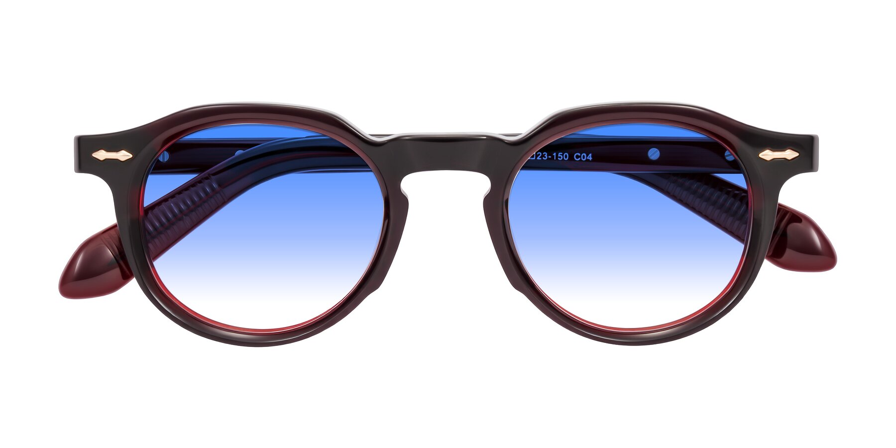 Folded Front of Lachard in Dark Cherry with Blue Gradient Lenses