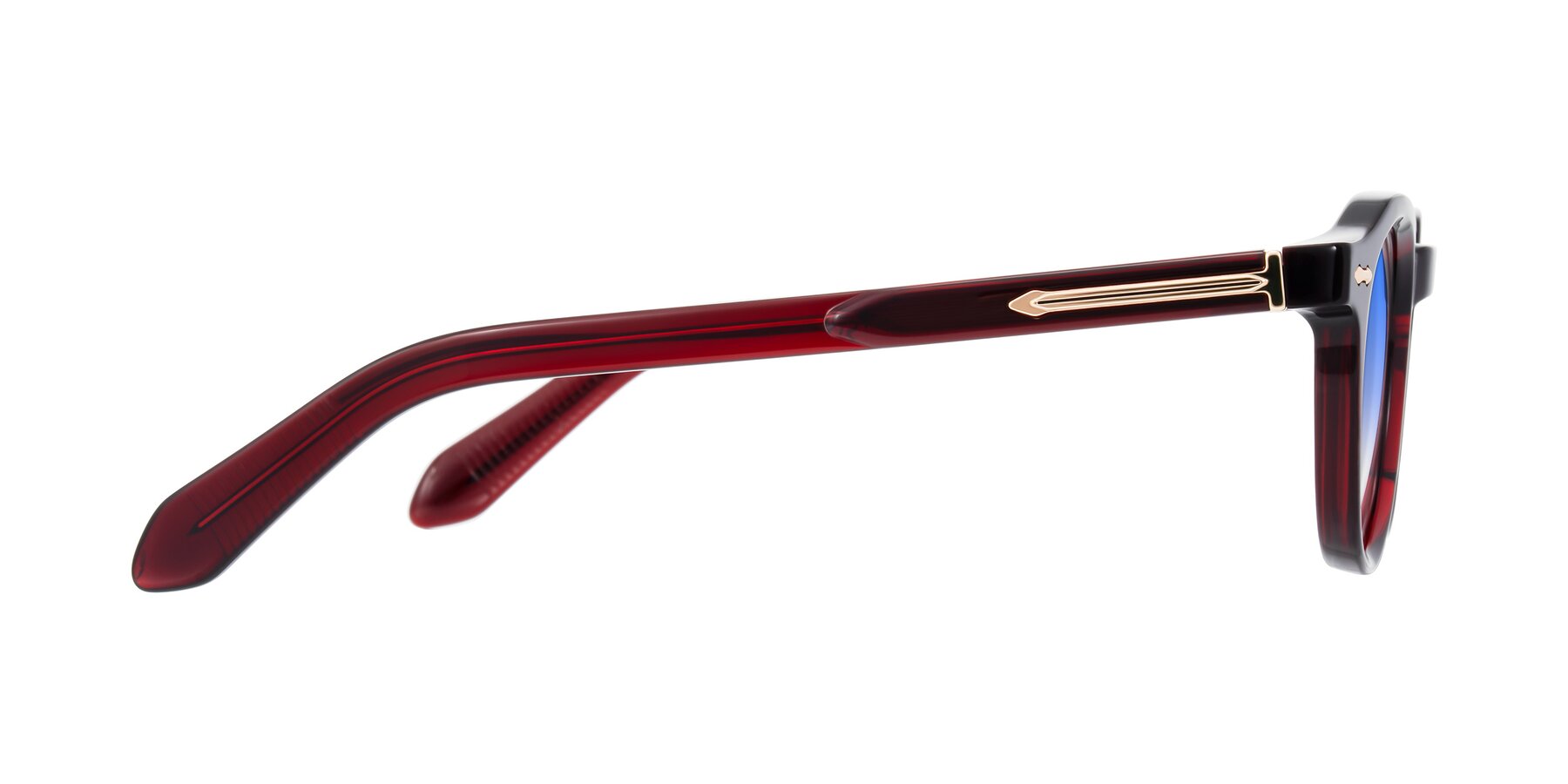 Side of Lachard in Dark Cherry with Blue Gradient Lenses