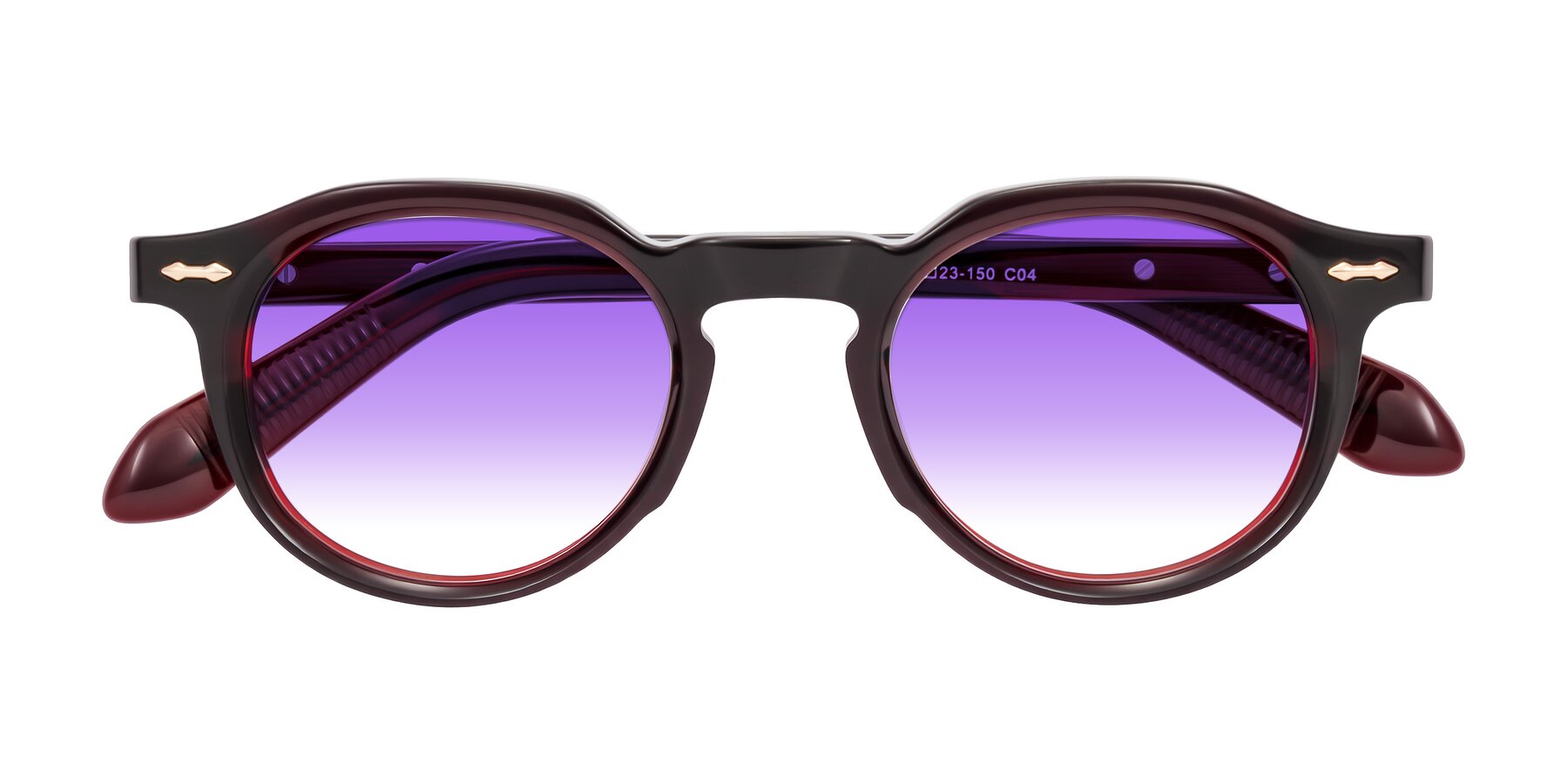 Folded Front of Lachard in Dark Cherry with Purple Gradient Lenses