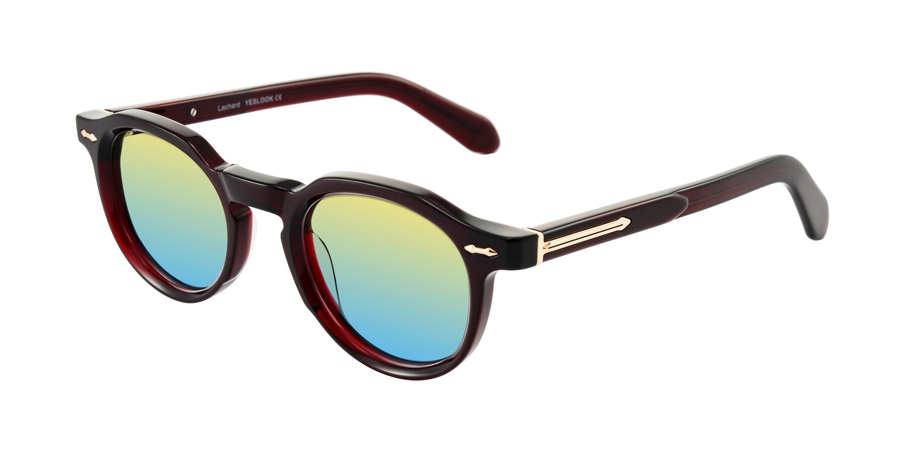 Angle of Lachard in Dark Cherry with Yellow / Blue Gradient Lenses