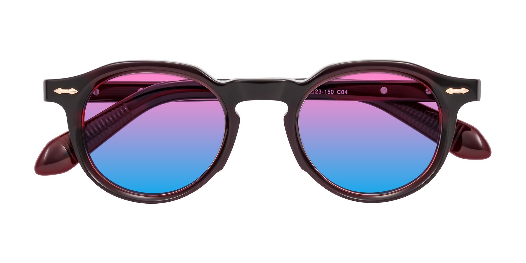 Folded Front of Lachard in Dark Cherry with Pink / Blue Gradient Lenses
