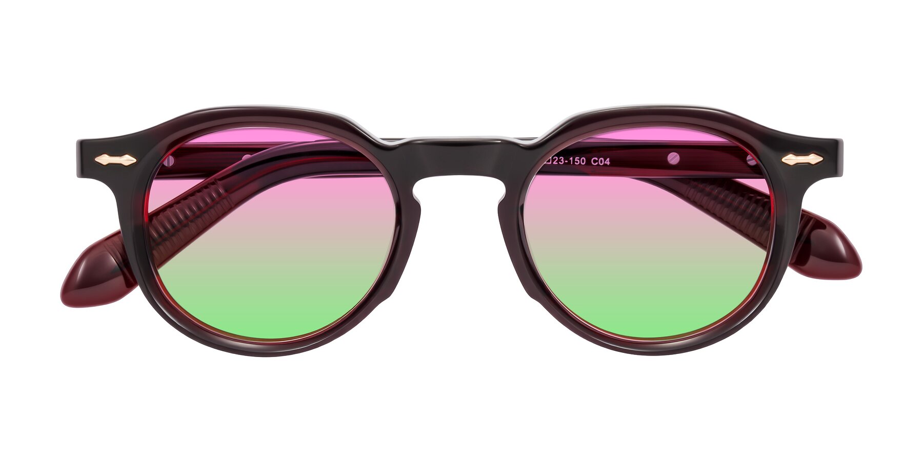 Folded Front of Lachard in Dark Cherry with Pink / Green Gradient Lenses