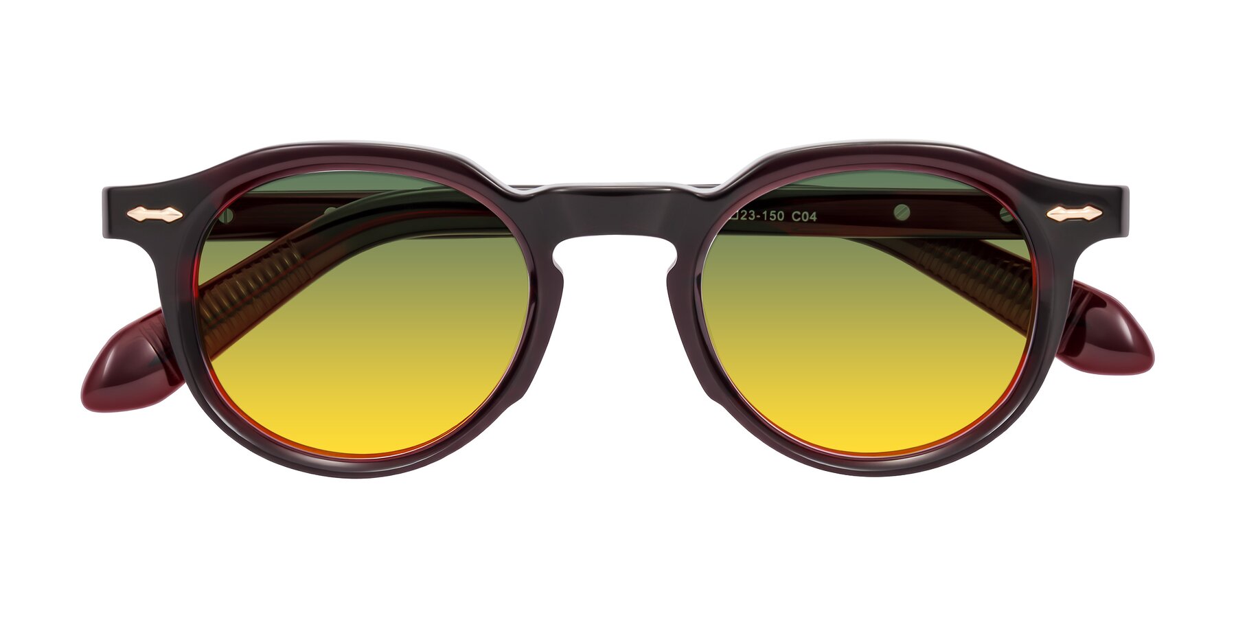 Folded Front of Lachard in Dark Cherry with Green / Yellow Gradient Lenses