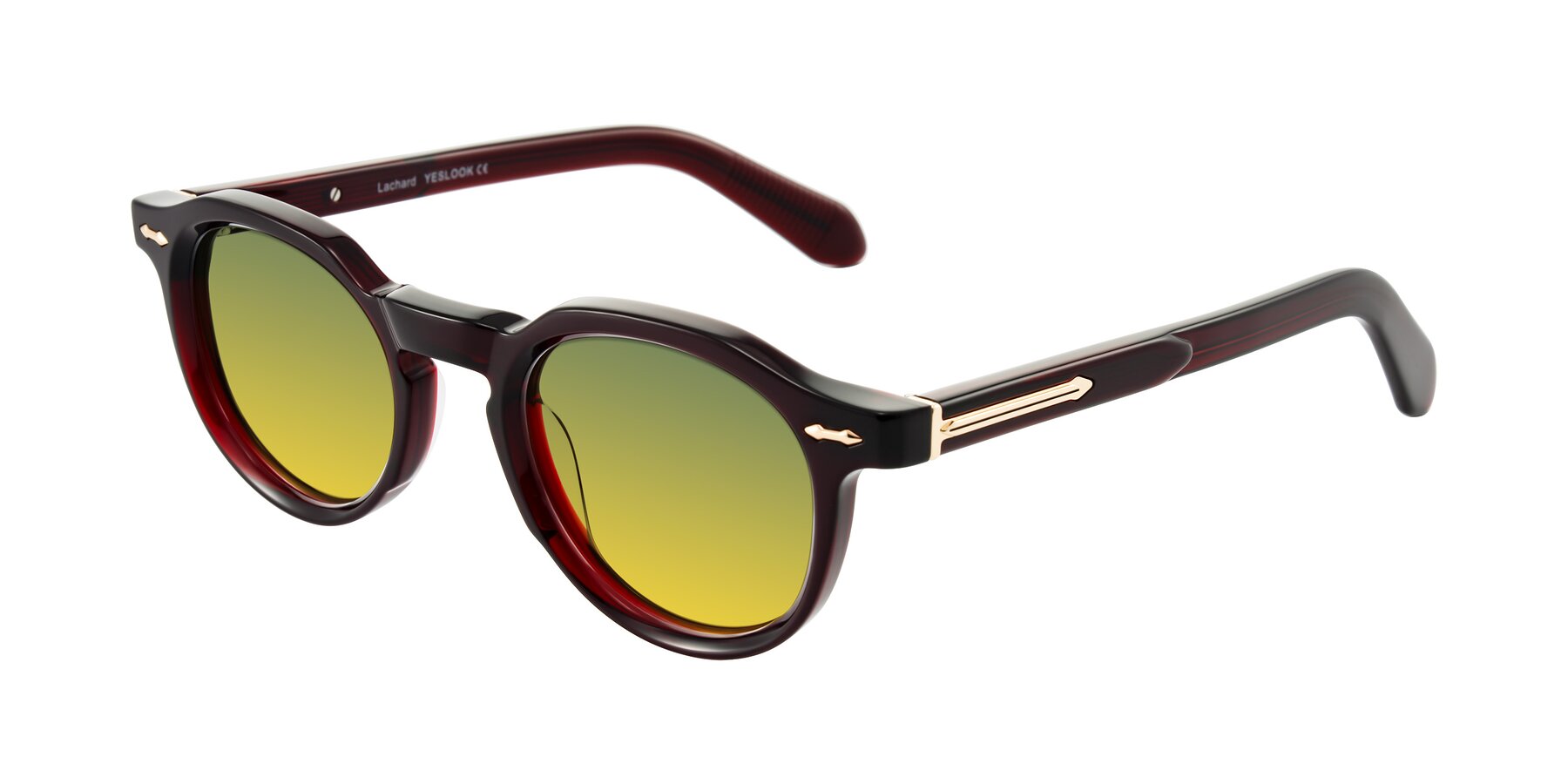 Angle of Lachard in Dark Cherry with Green / Yellow Gradient Lenses