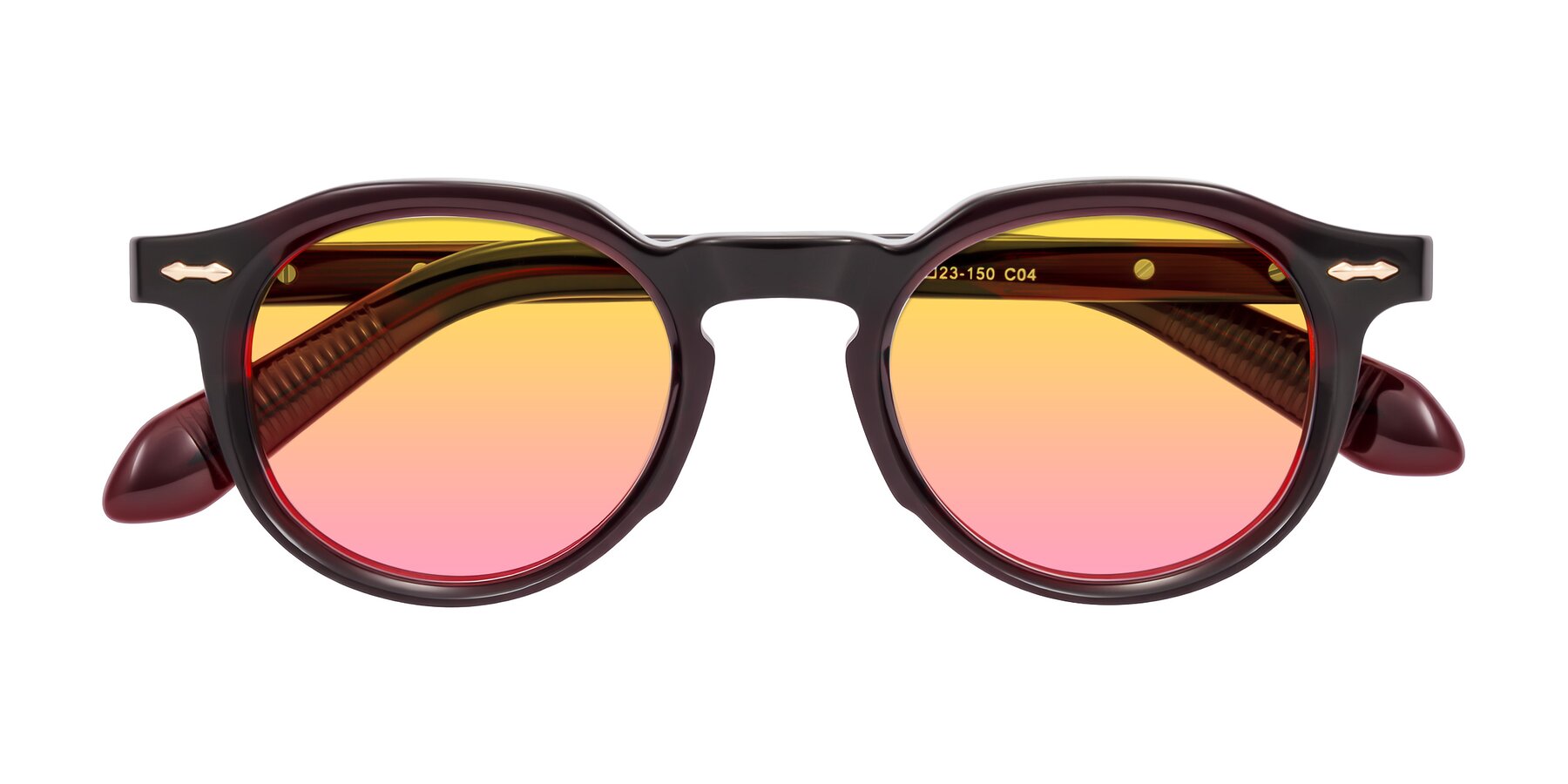 Folded Front of Lachard in Dark Cherry with Yellow / Pink Gradient Lenses