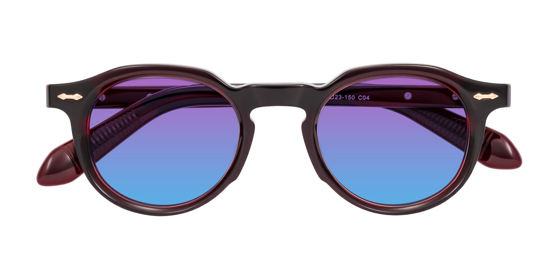 Folded Front of Lachard in Dark Cherry with Purple / Blue Gradient Lenses