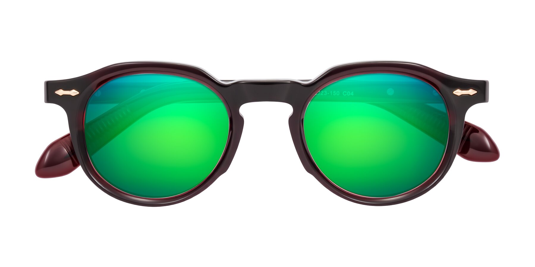 Folded Front of Lachard in Dark Cherry with Green Mirrored Lenses