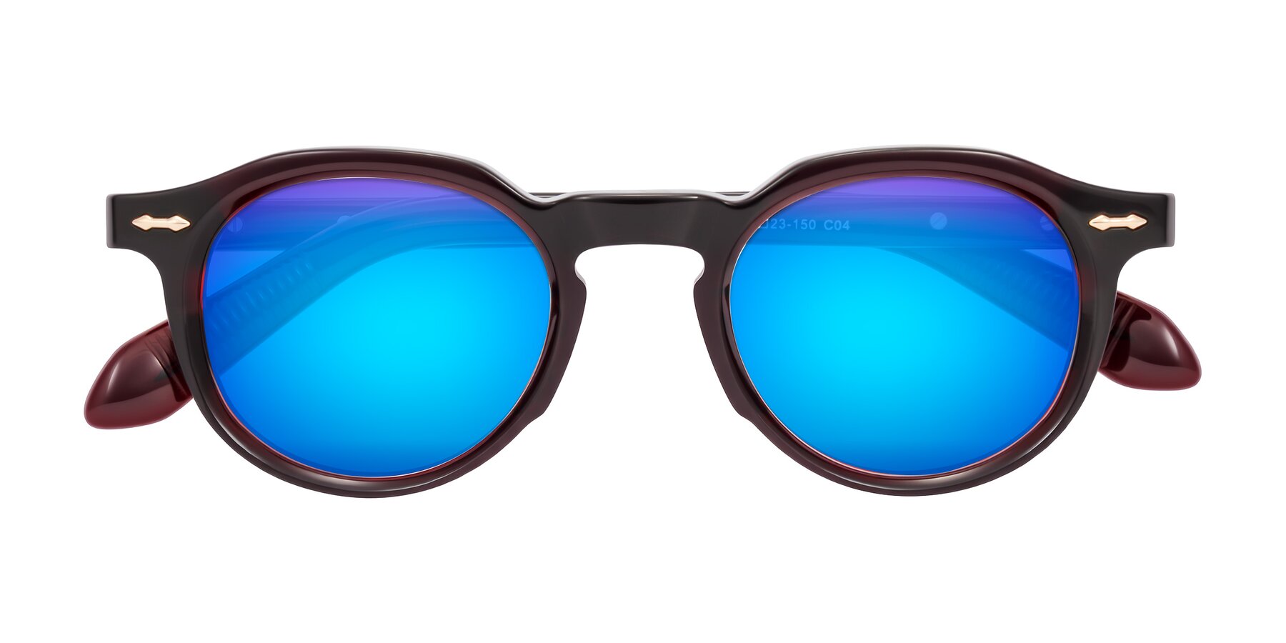 Folded Front of Lachard in Dark Cherry with Blue Mirrored Lenses